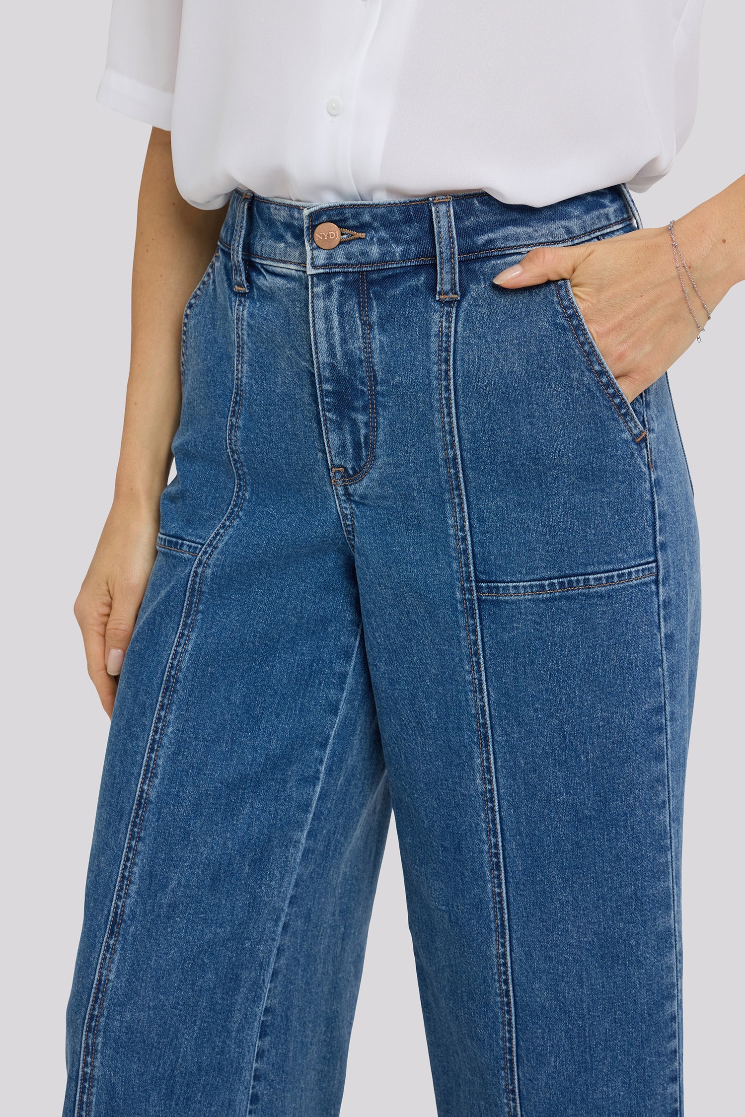 NYDJ Simone Wide Leg Jeans With High Rise, Utility Detail And Raw Hems - Salton