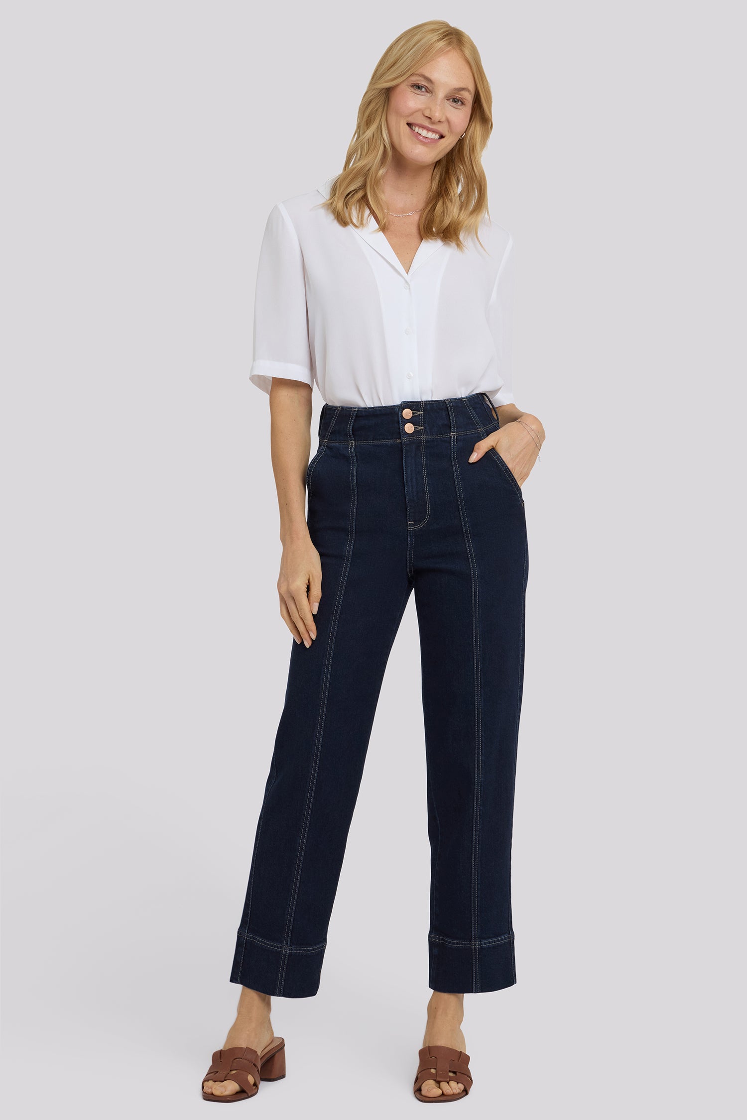 NYDJ Kasey Stovepipe Ankle Jeans With Contrast Stitching And Wide Belt Loops - Morning Tides