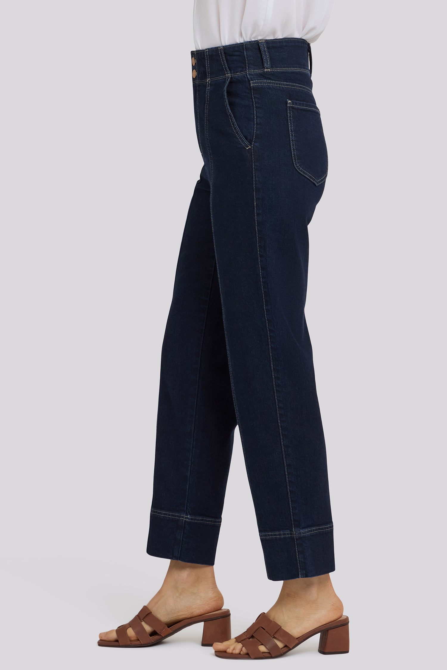 NYDJ Kasey Stovepipe Ankle Jeans With Contrast Stitching And Wide Belt Loops - Morning Tides