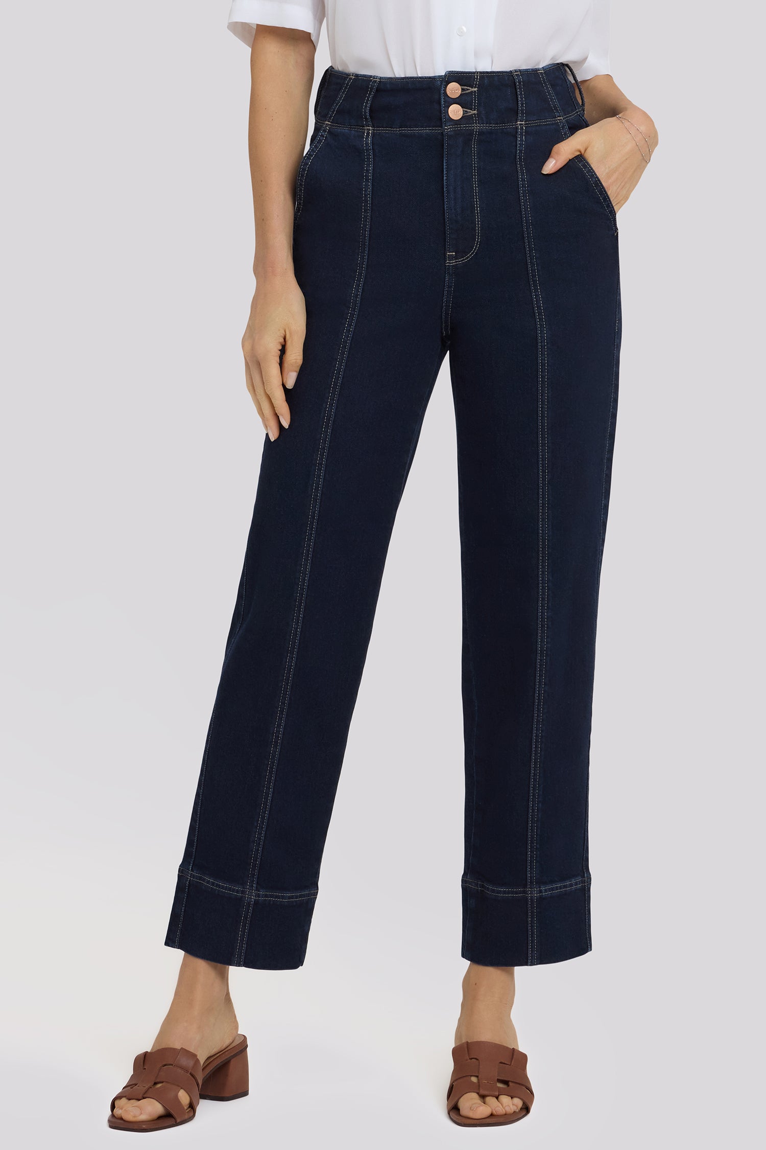 NYDJ Kasey Stovepipe Ankle Jeans With Contrast Stitching And Wide Belt Loops - Morning Tides