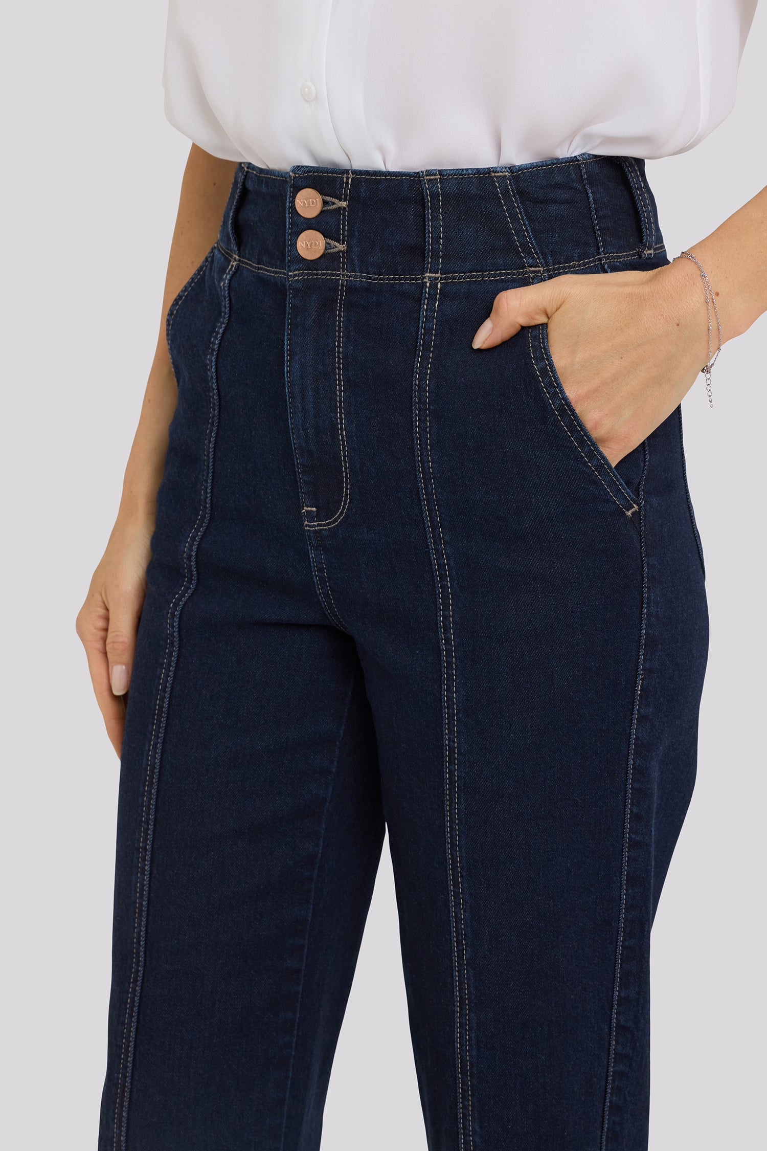 NYDJ Kasey Stovepipe Ankle Jeans With Contrast Stitching And Wide Belt Loops - Morning Tides