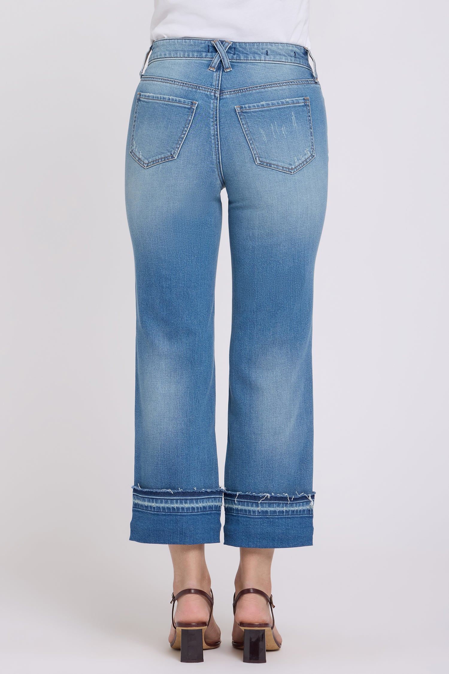 NYDJ Bailey Relaxed Straight Ankle Jeans With High Rise, Criss-Cross Belt Loop And Raw Hem Cuffs - Port Sea