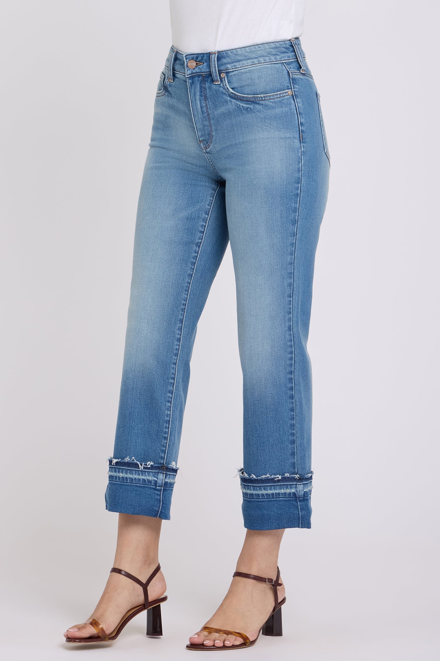 NYDJ Bailey Relaxed Straight Ankle Jeans With High Rise, Criss-Cross Belt Loop And Raw Hem Cuffs - Port Sea