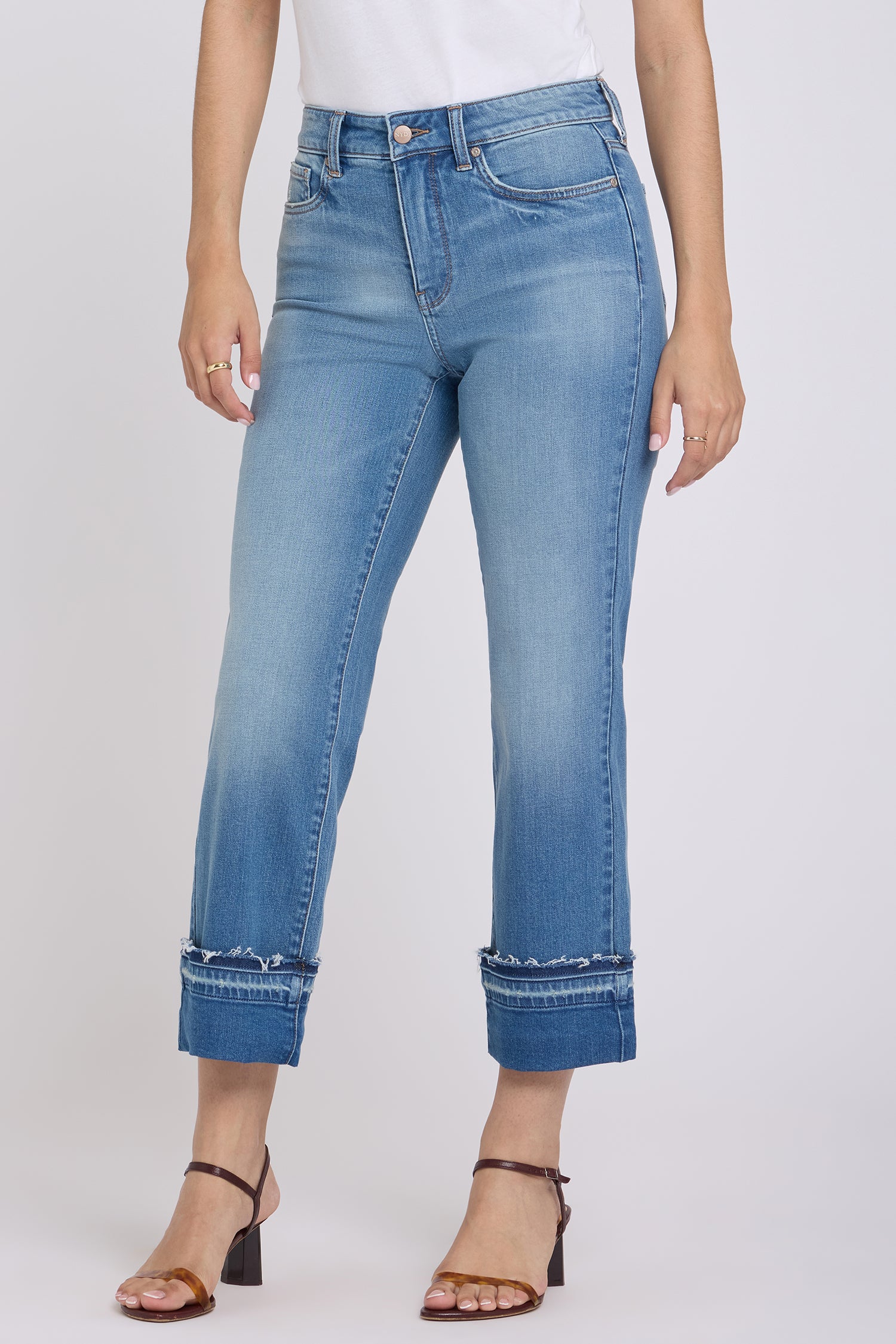 NYDJ Bailey Relaxed Straight Ankle Jeans With High Rise, Criss-Cross Belt Loop And Raw Hem Cuffs - Port Sea