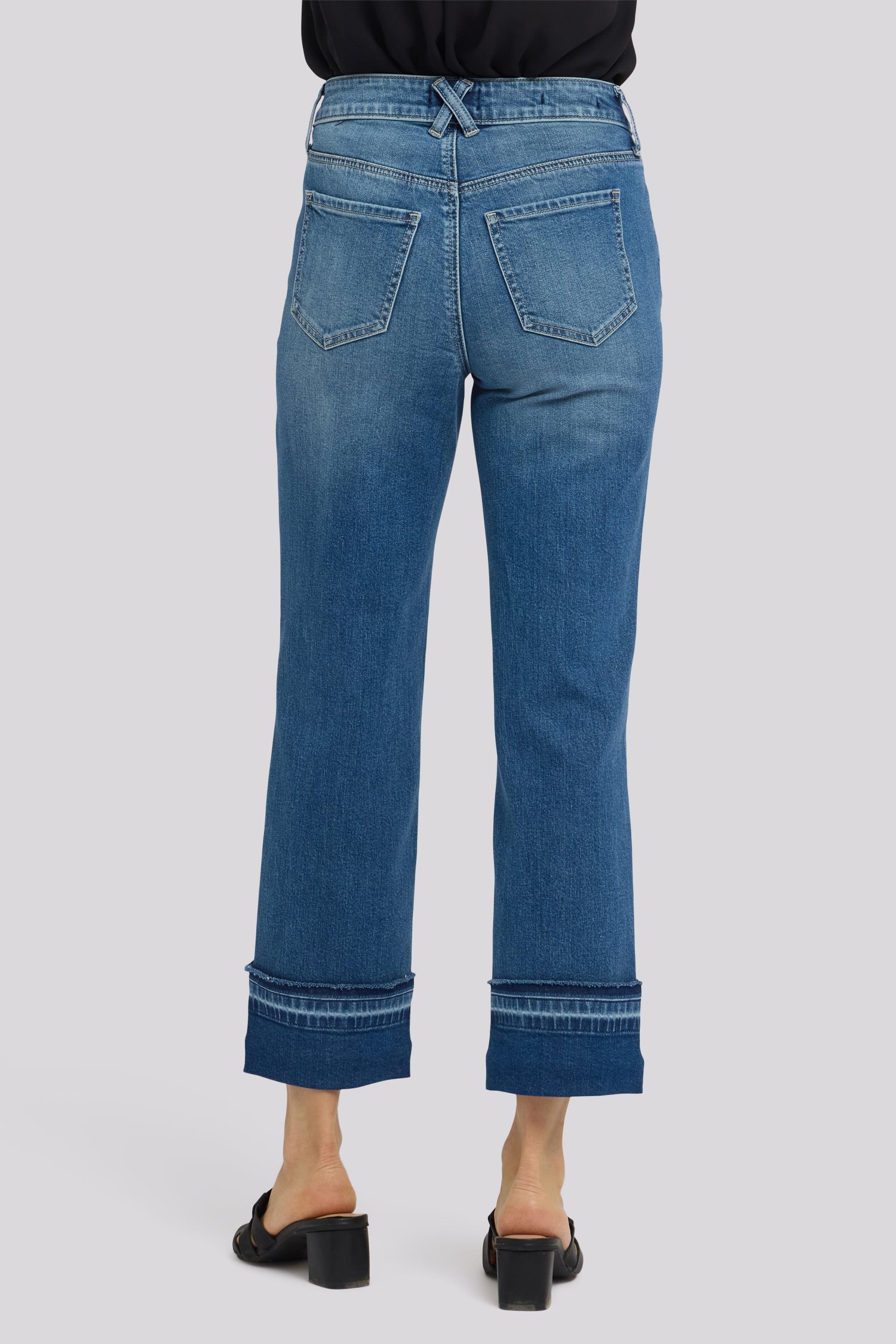 NYDJ Bailey Relaxed Straight Ankle Jeans With High Rise, Criss-Cross Belt Loop And Raw Hem Cuffs - Sun Soak