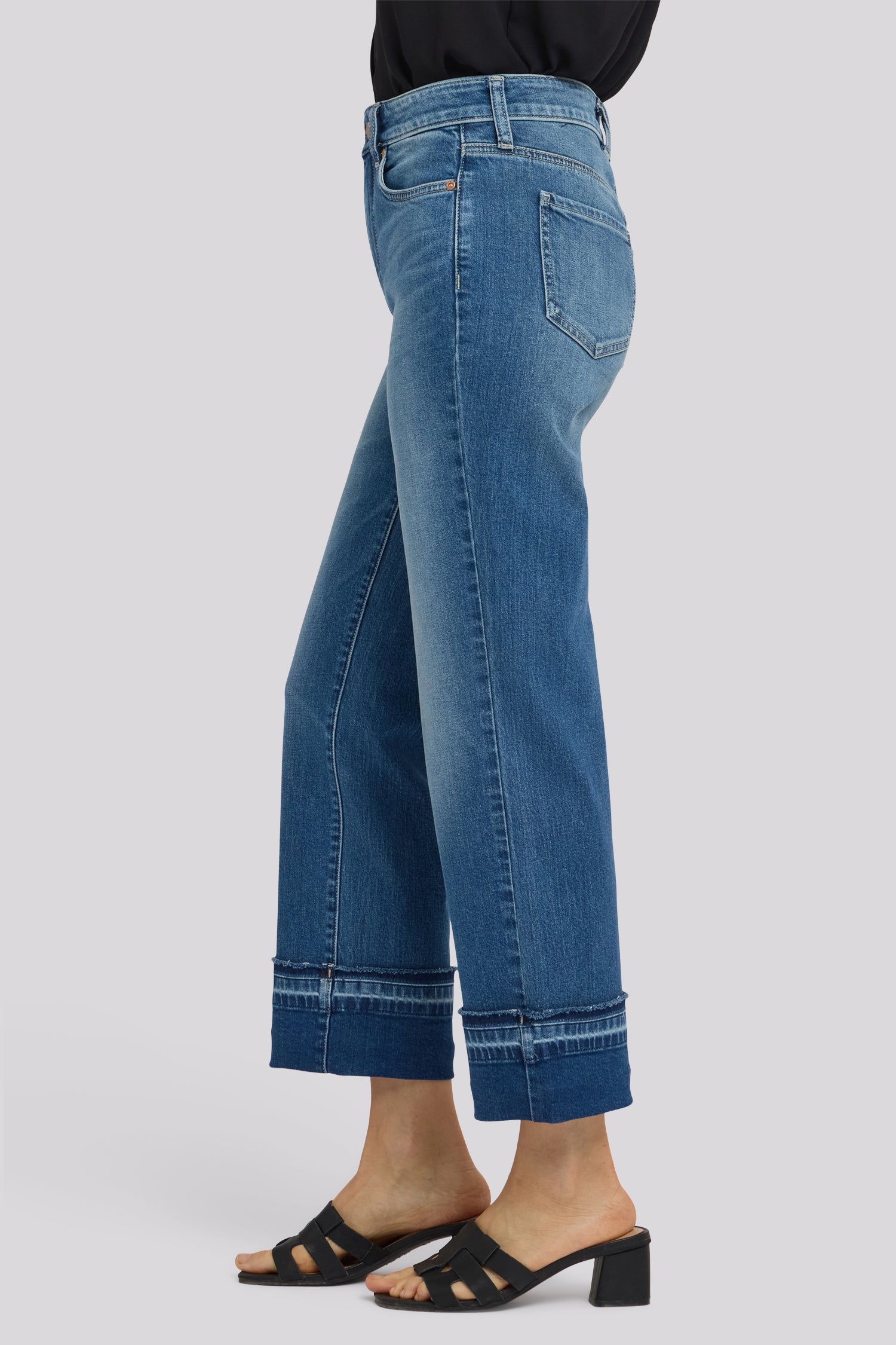NYDJ Bailey Relaxed Straight Ankle Jeans With High Rise, Criss-Cross Belt Loop And Raw Hem Cuffs - Sun Soak