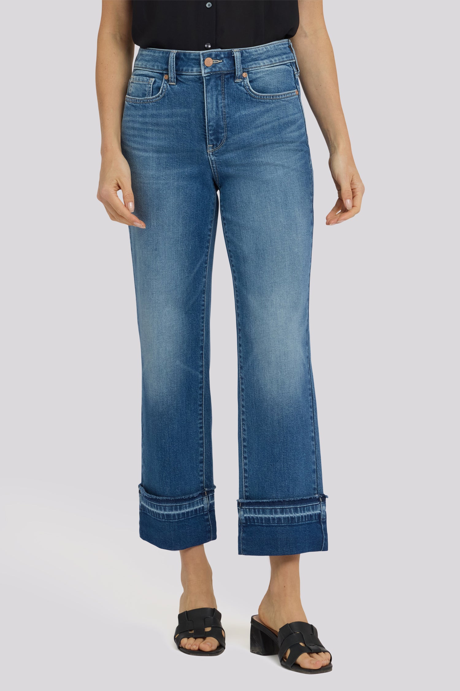 NYDJ Bailey Relaxed Straight Ankle Jeans With High Rise, Criss-Cross Belt Loop And Raw Hem Cuffs - Sun Soak