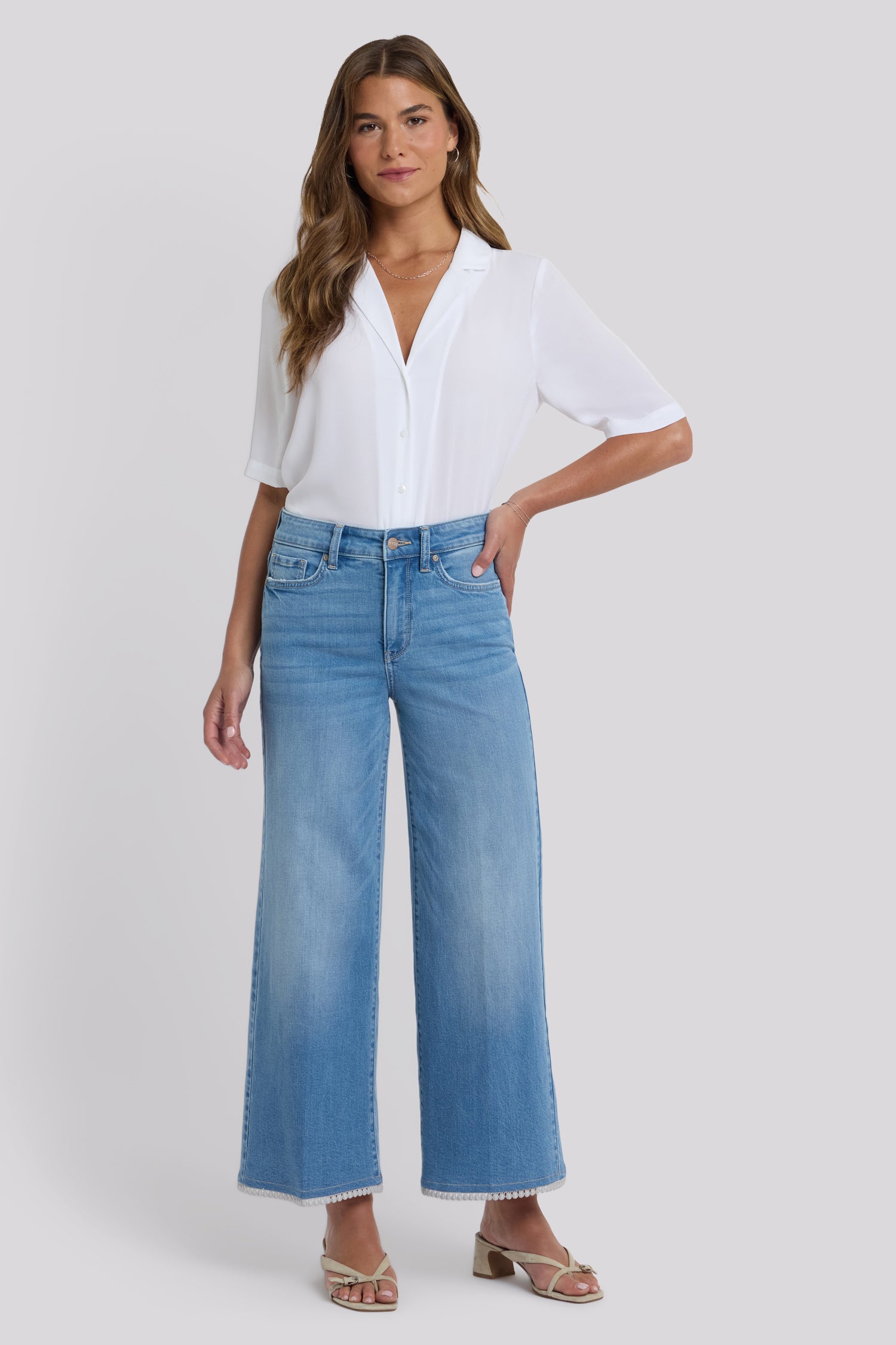 NYDJ Brodi Wide Leg Ankle Jeans With High Rise And Crochet Trim Hems - Vista Lakes