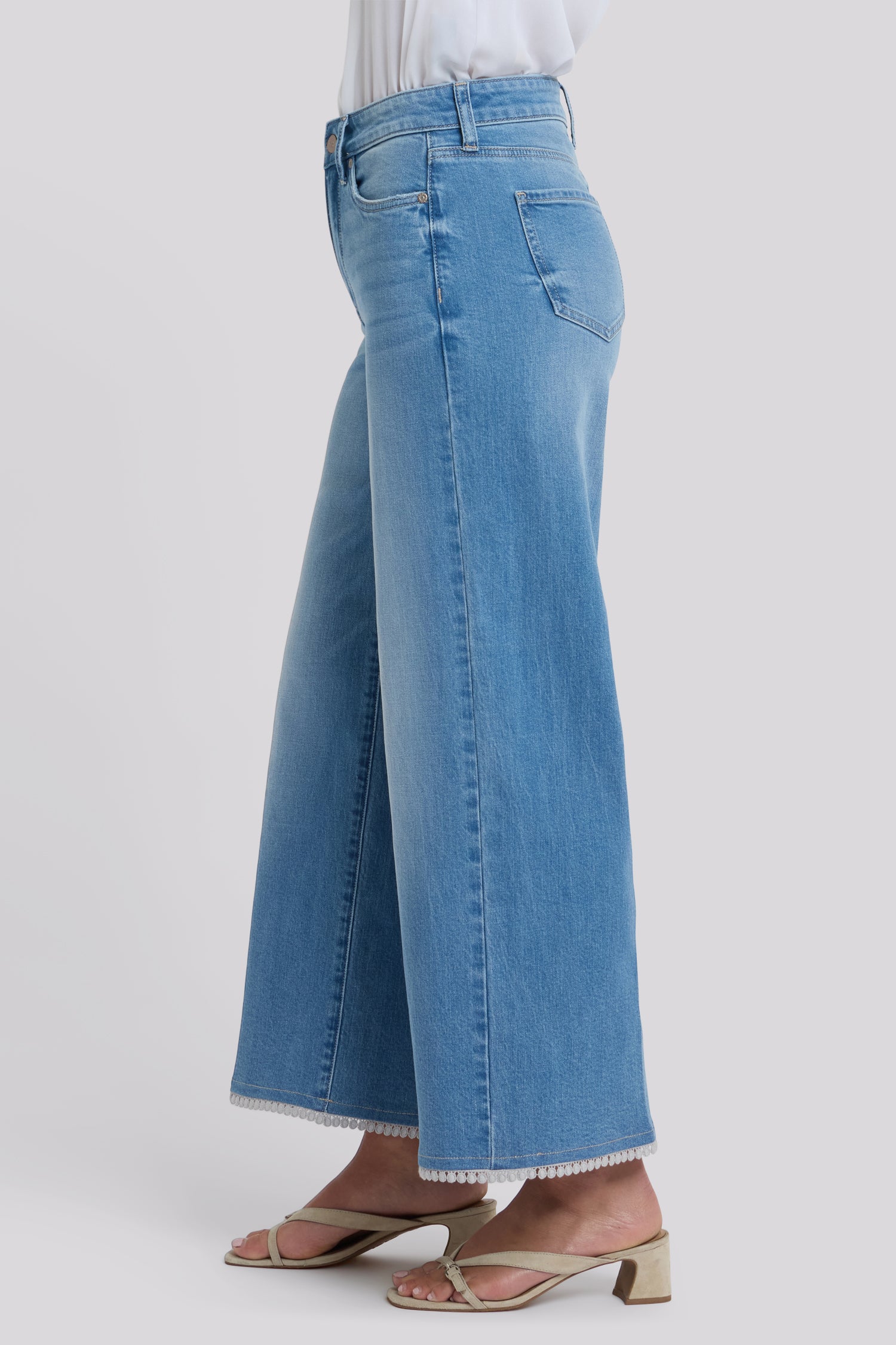NYDJ Brodi Wide Leg Ankle Jeans With High Rise And Crochet Trim Hems - Vista Lakes