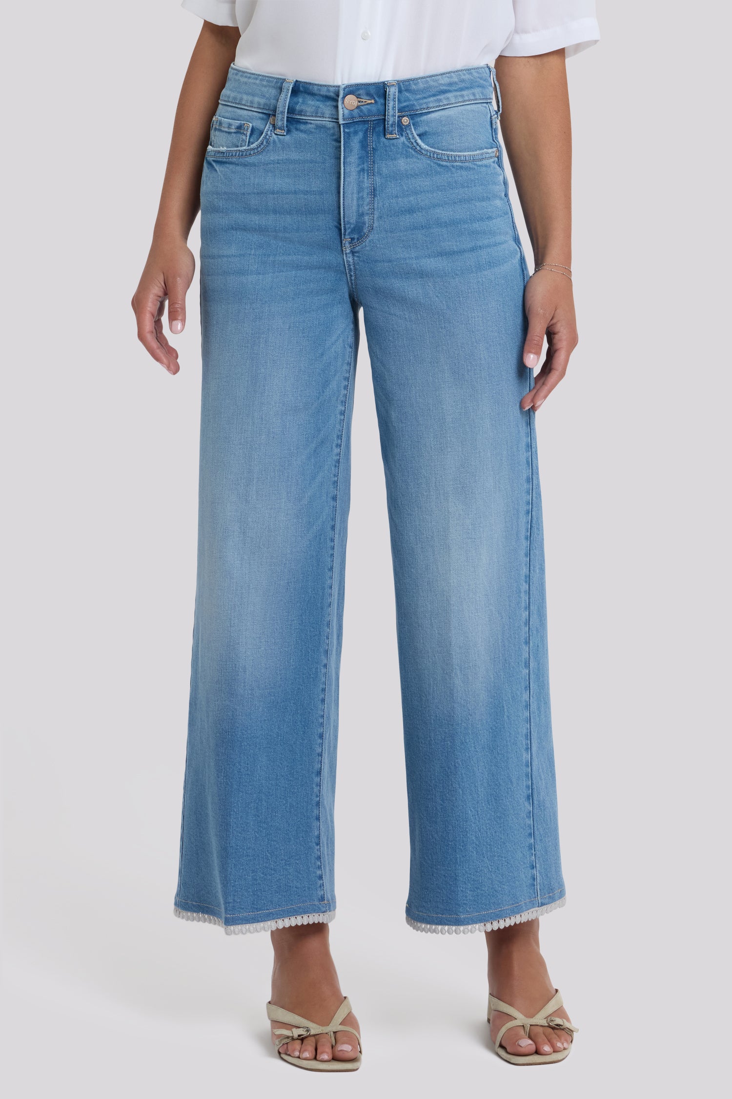 NYDJ Brodi Wide Leg Ankle Jeans With High Rise And Crochet Trim Hems - Vista Lakes