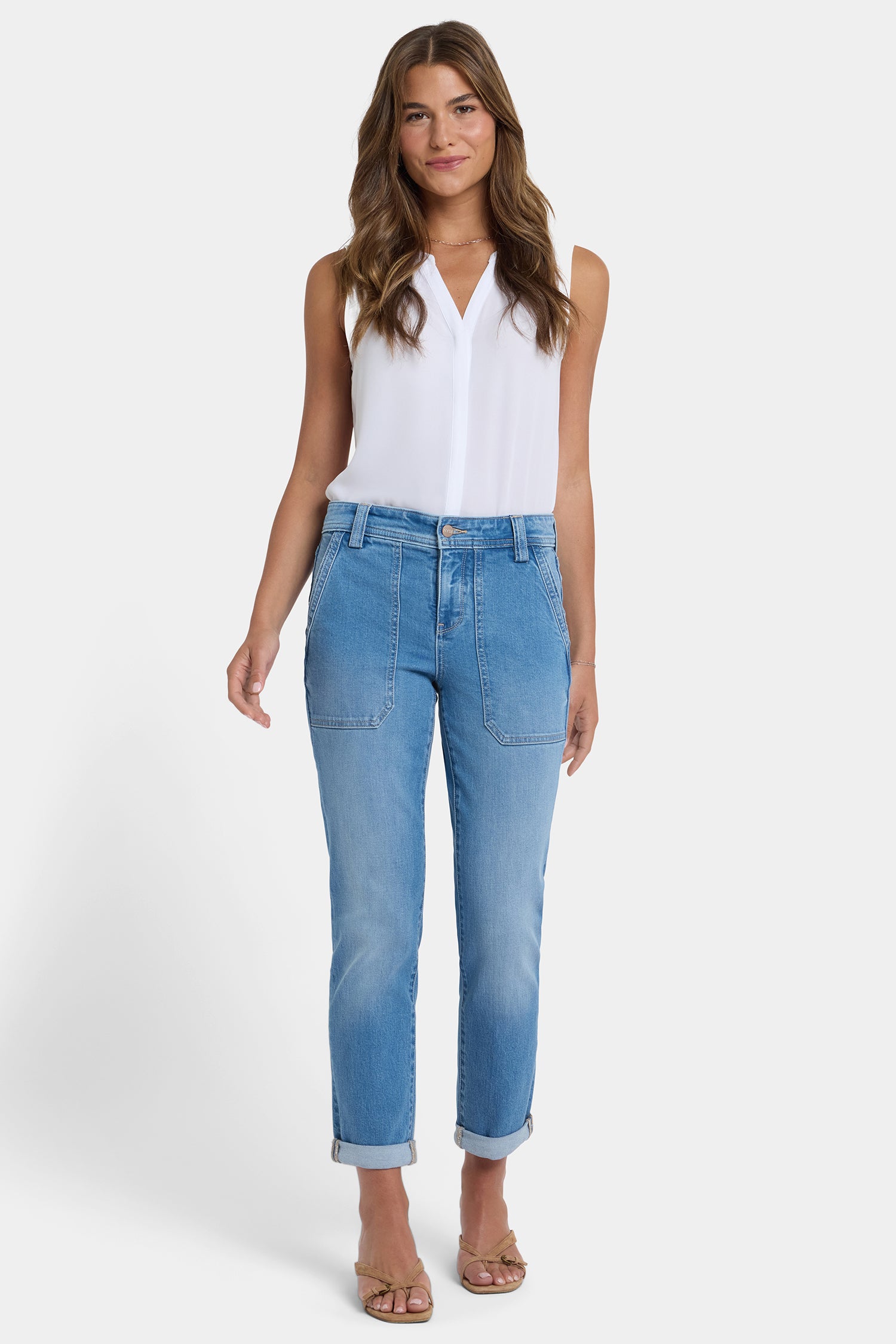 NYDJ Margot Girlfriend Jeans With Utility Pockets And Roll Cuffs - Vista Lakes
