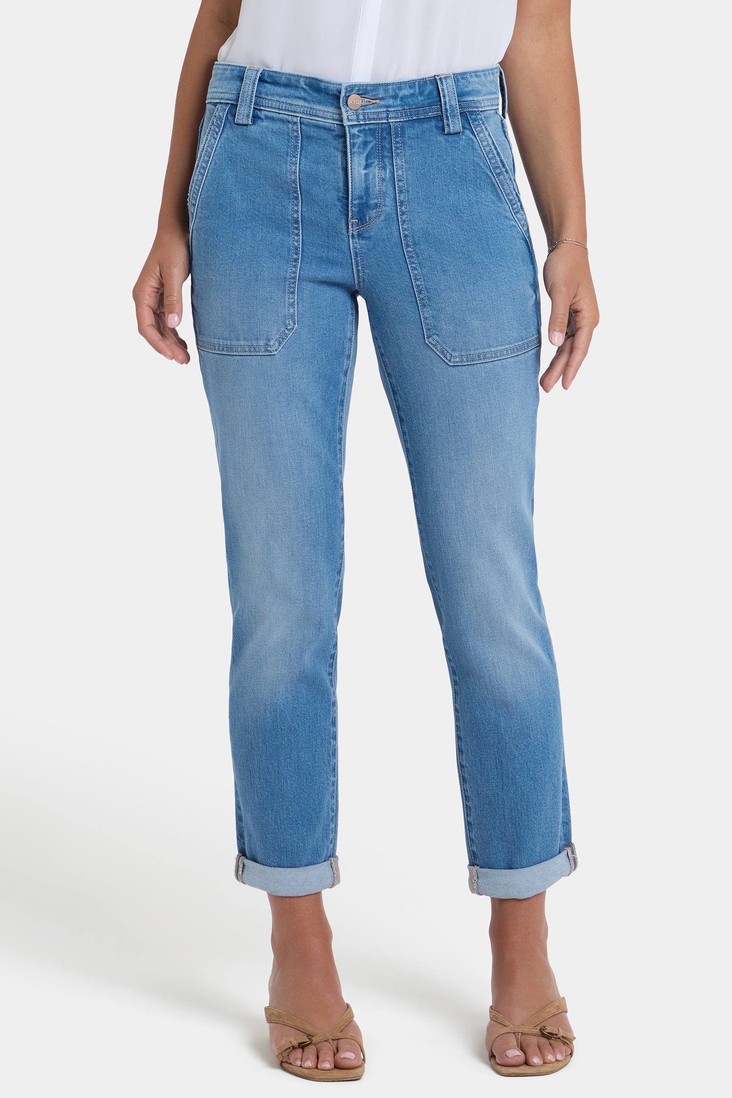 NYDJ Margot Girlfriend Jeans With Utility Pockets And Roll Cuffs - Vista Lakes