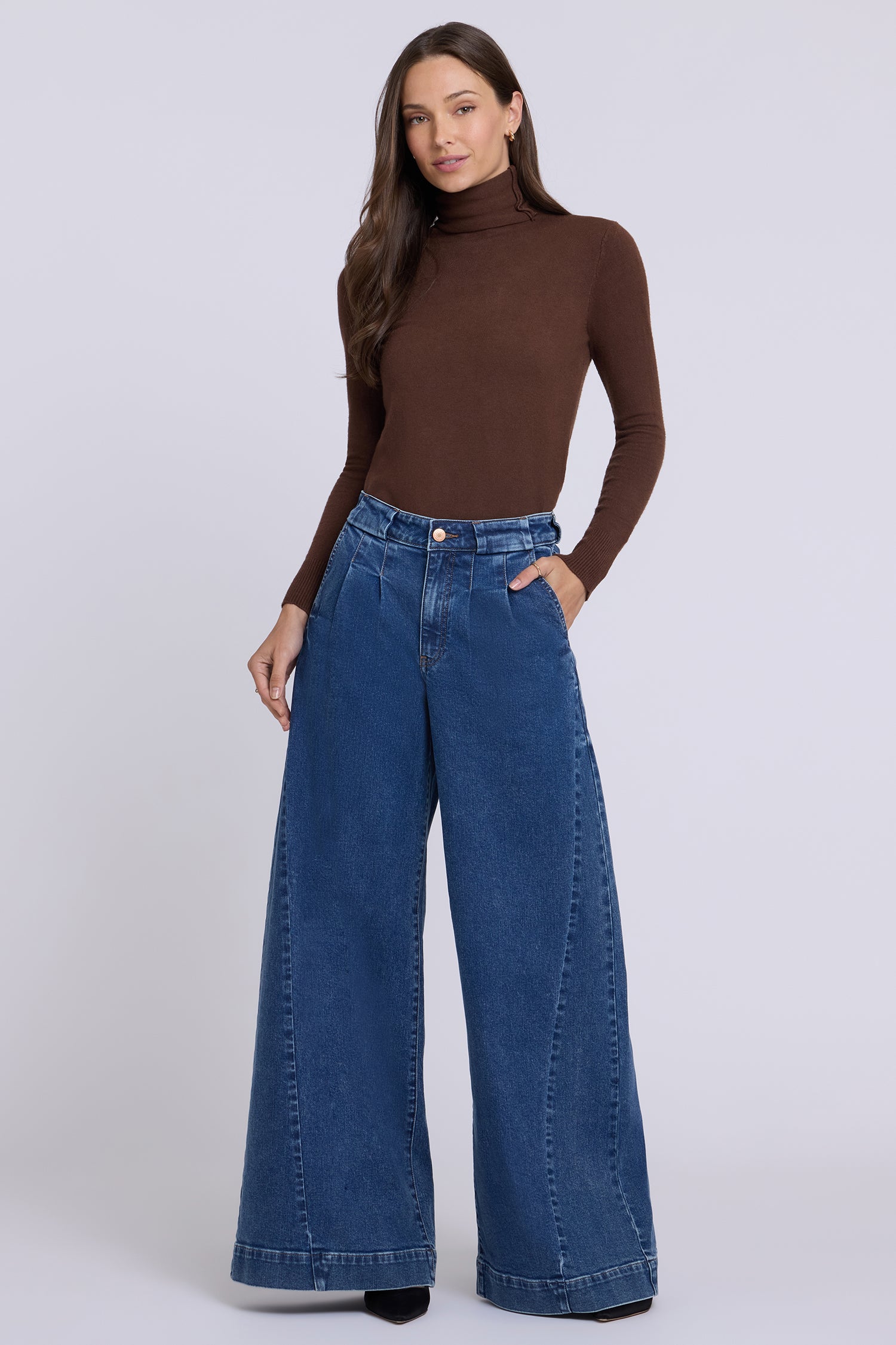 NYDJ Nova Super Wide Leg Jeans With Pleats, Wide Belt Loops And Side Gussets - Burnet