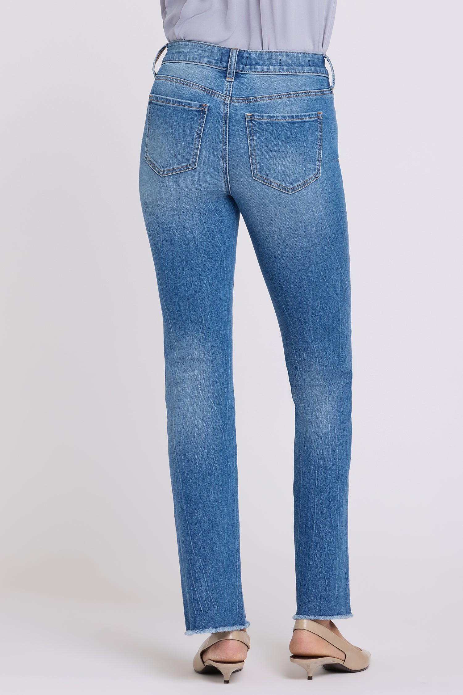 NYDJ Barbara Bootcut Jeans With Exposed Button Fly And Frayed Hems - Pacifica