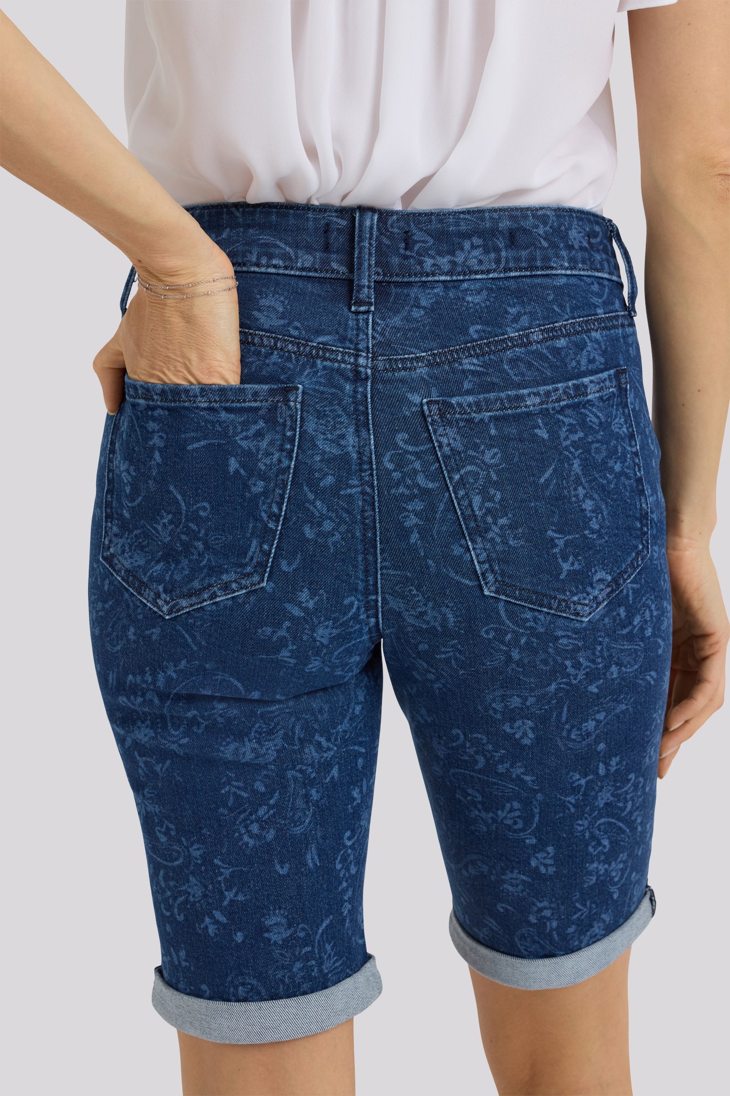 NYDJ Briella 11 Inch Denim Shorts With Roll Cuffs - Garden Paisley Print
