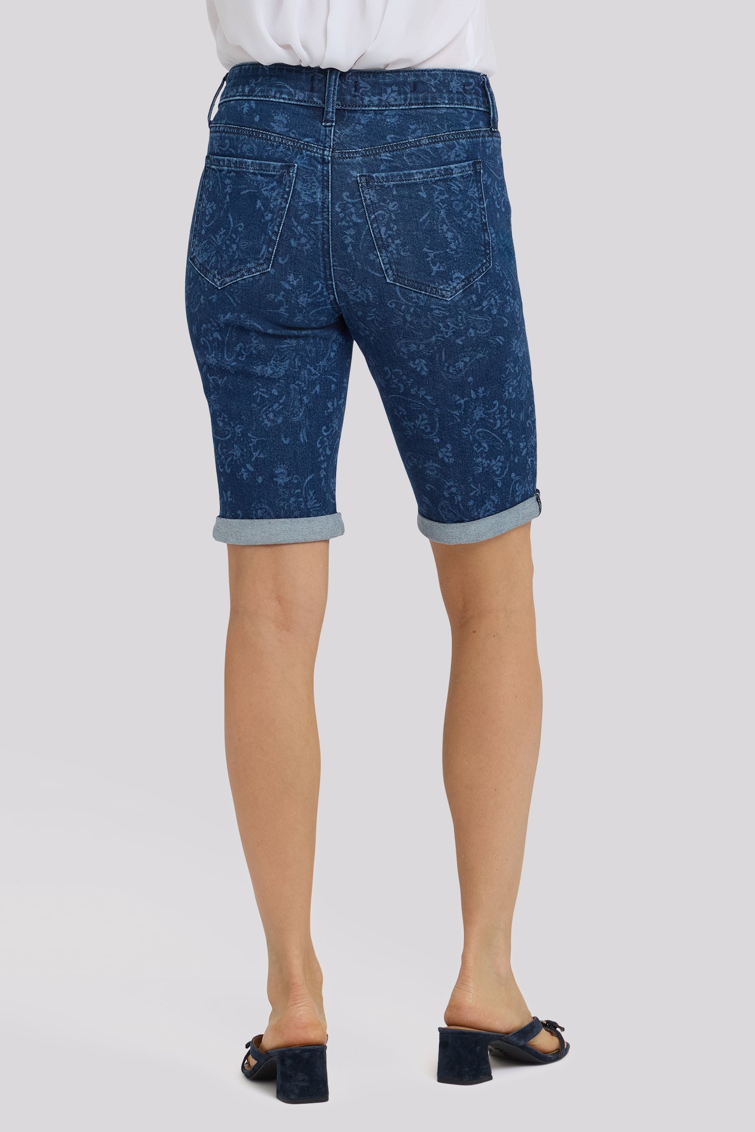 NYDJ Briella 11 Inch Denim Shorts With Roll Cuffs - Garden Paisley Print