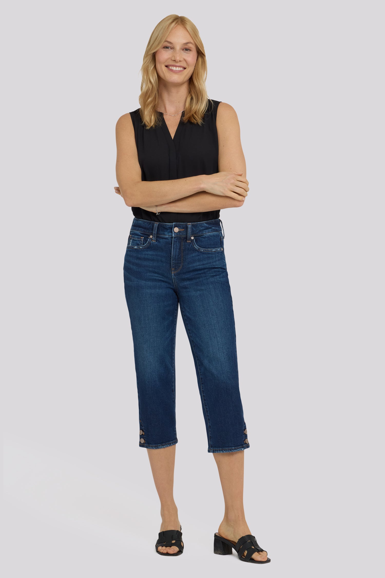 NYDJ Marilyn Straight Crop Jeans With Side Button Plackets - Sunset Villa