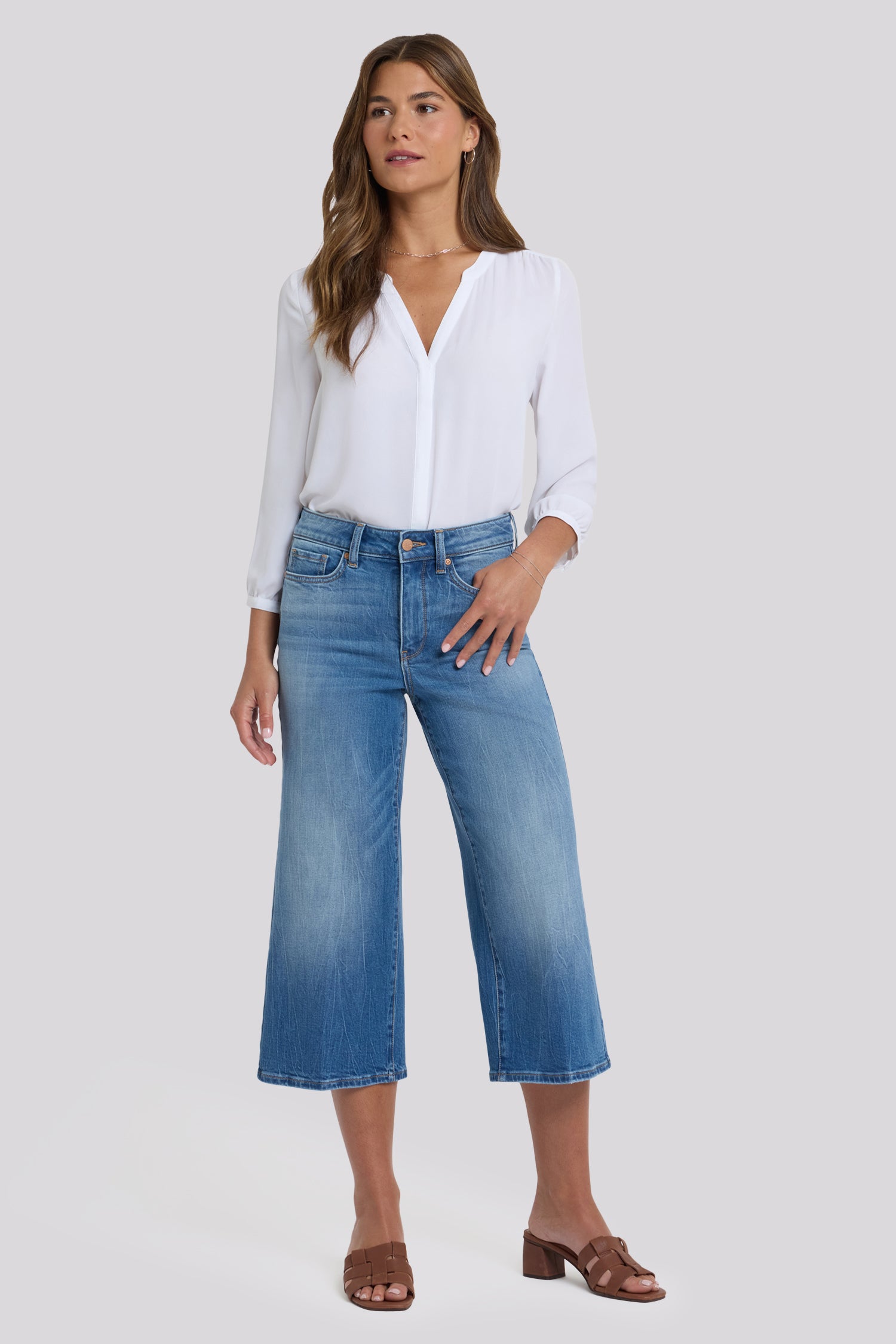 NYDJ Brigitte Wide Leg Capri Jeans With High Rise And Floral Pocket Detail - Pacifica