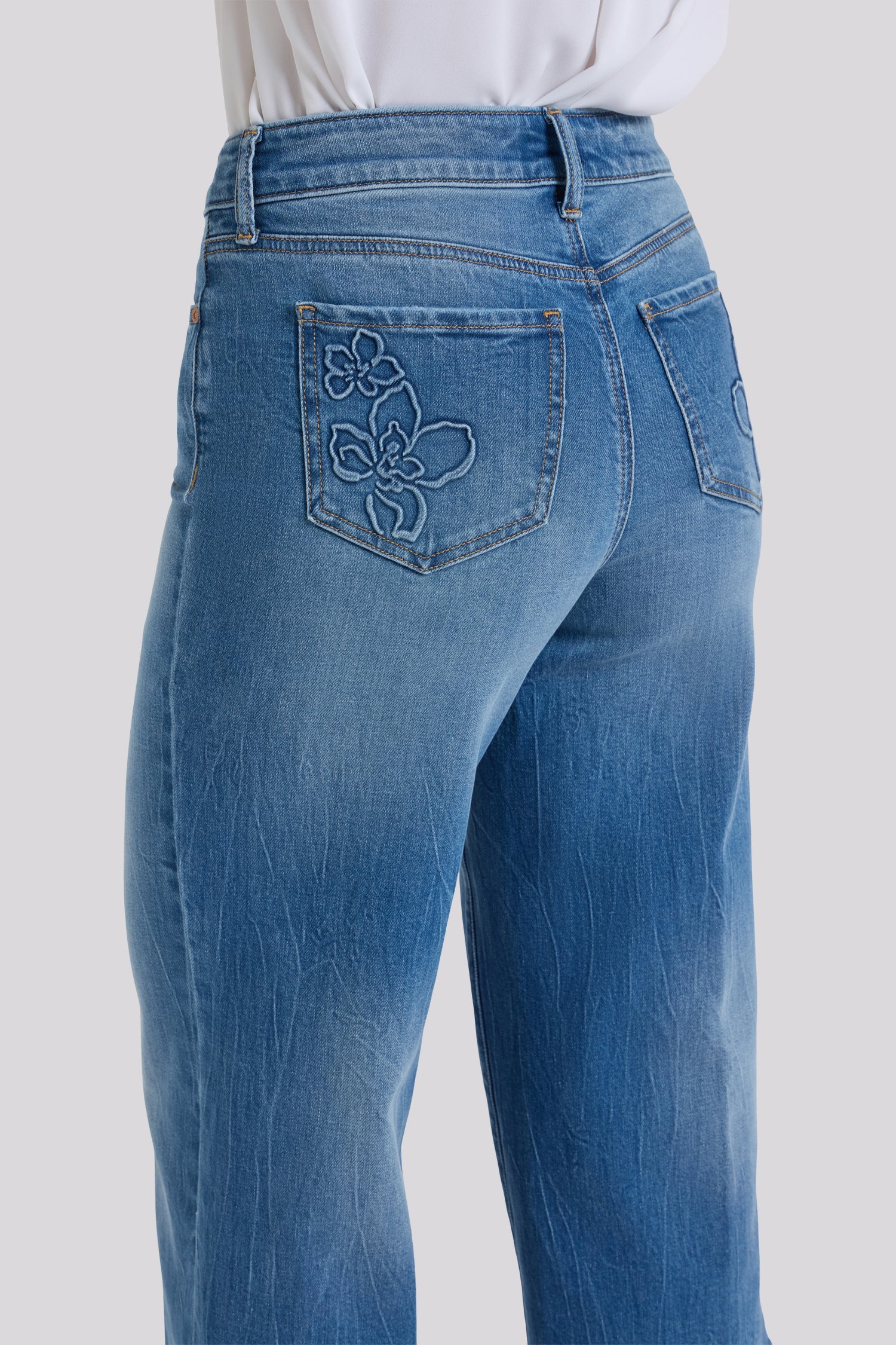 NYDJ Brigitte Wide Leg Capri Jeans With High Rise And Floral Pocket Detail - Pacifica