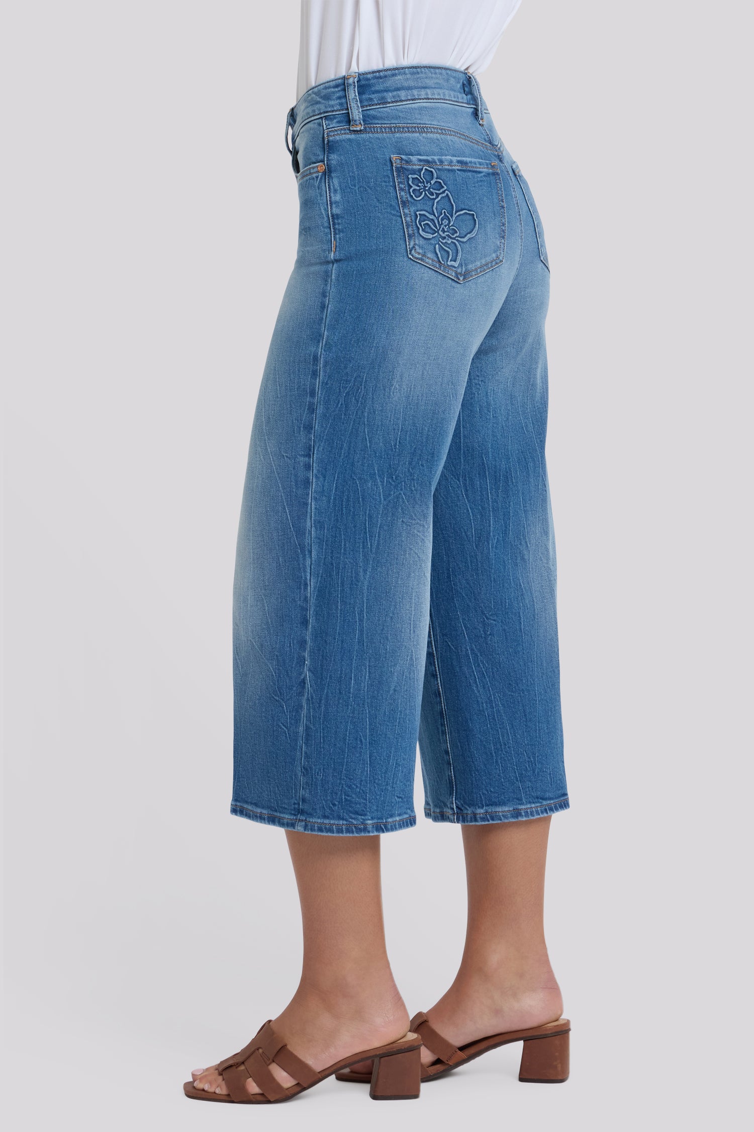 NYDJ Brigitte Wide Leg Capri Jeans With High Rise And Floral Pocket Detail - Pacifica