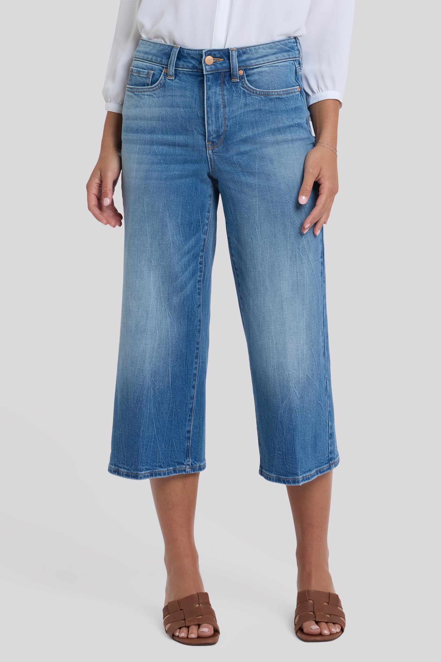 NYDJ Brigitte Wide Leg Capri Jeans With High Rise And Floral Pocket Detail - Pacifica