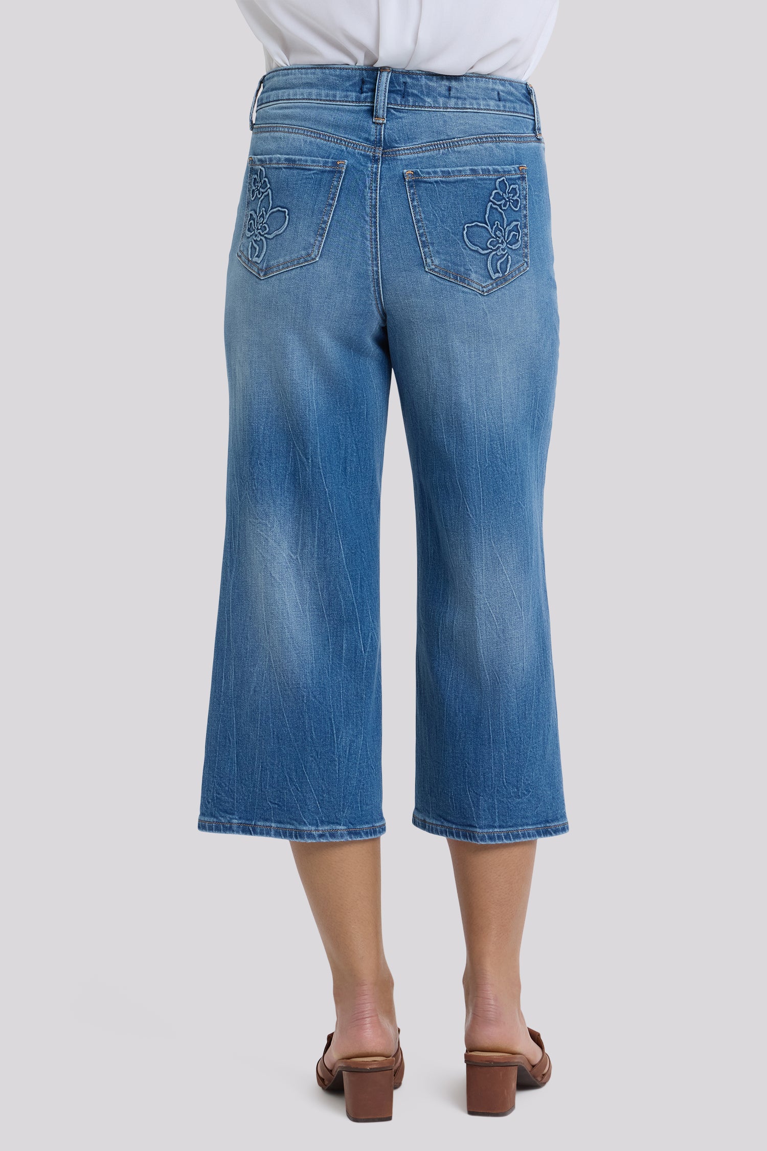 NYDJ Brigitte Wide Leg Capri Jeans With High Rise And Floral Pocket Detail - Pacifica