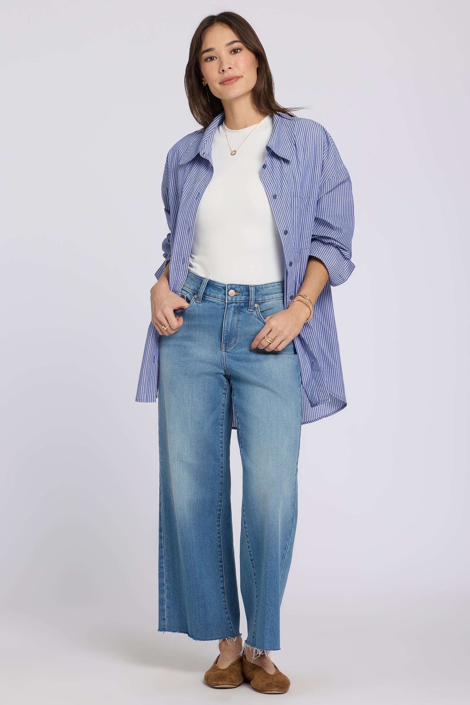 NYDJ Teresa Wide Leg Ankle Jeans With Frayed Hems - Port Sea