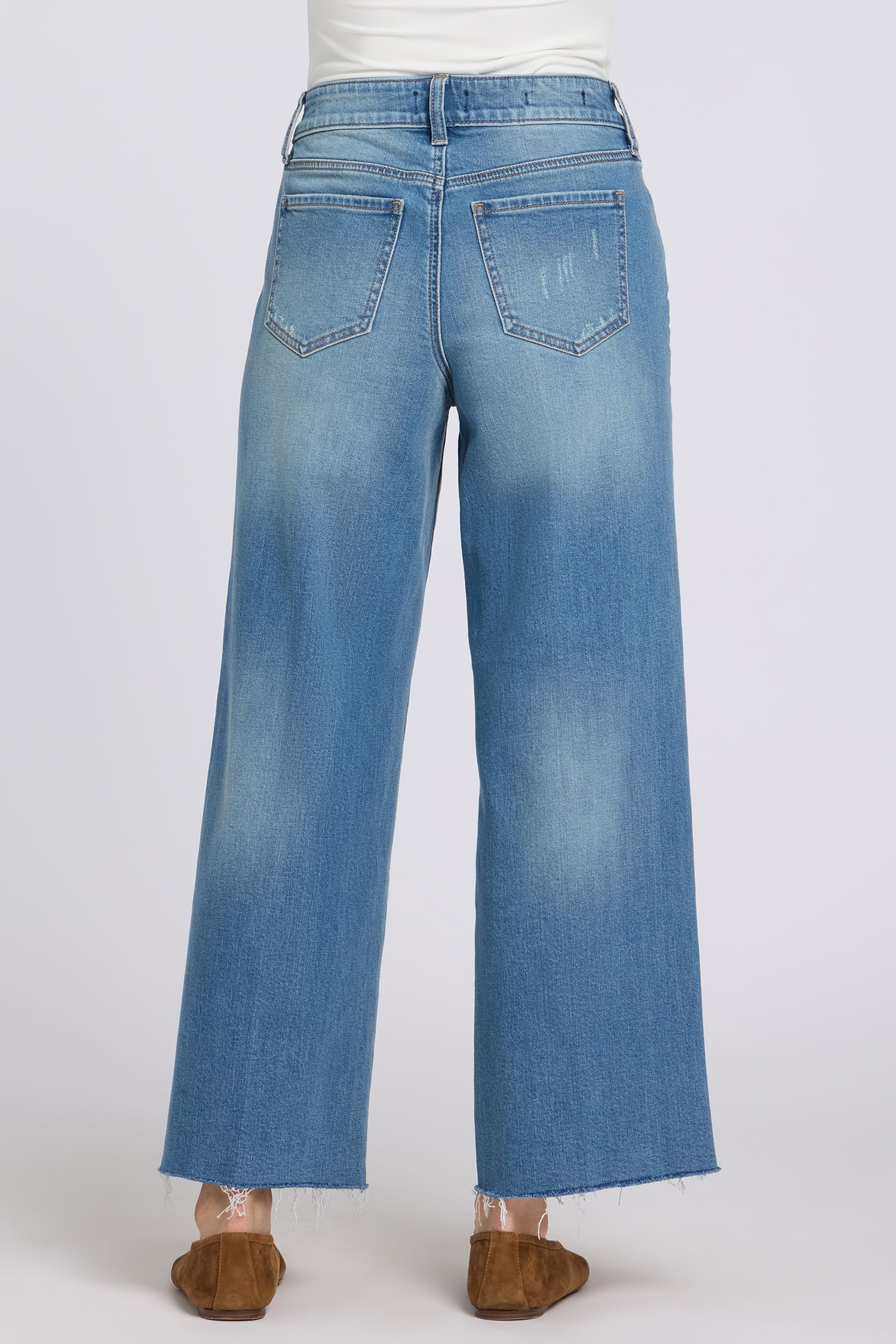 NYDJ Teresa Wide Leg Ankle Jeans With Frayed Hems - Port Sea
