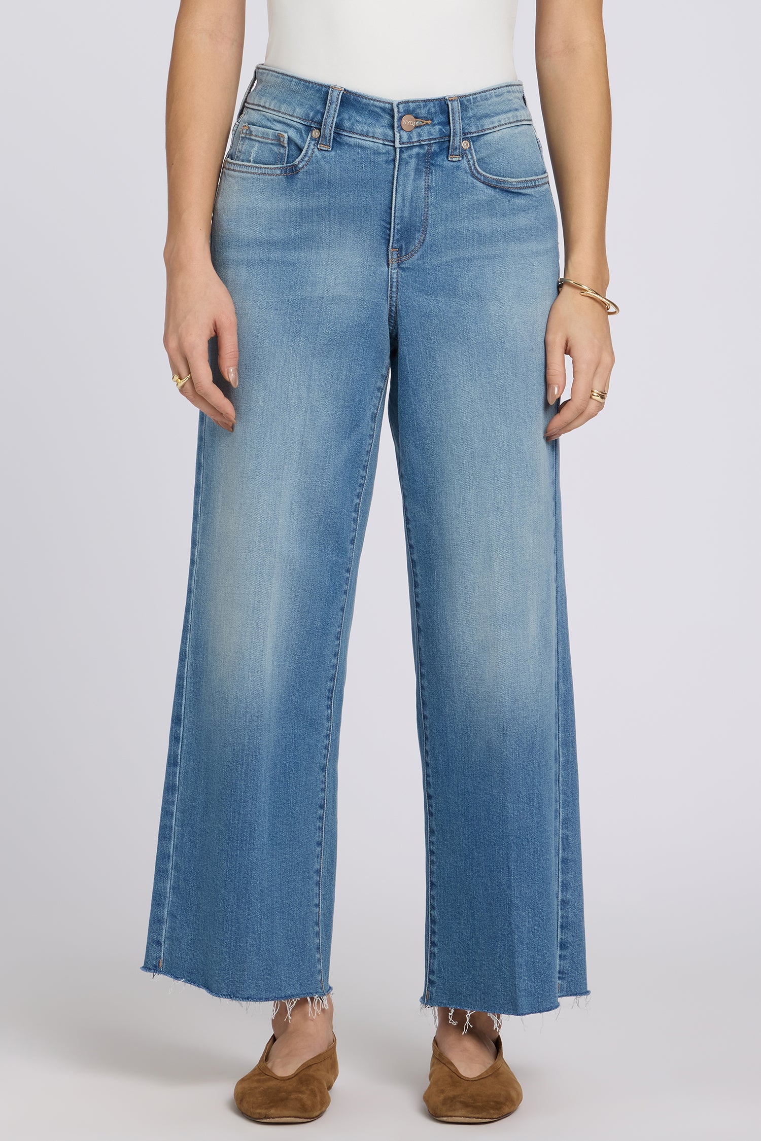 NYDJ Teresa Wide Leg Ankle Jeans With Frayed Hems - Port Sea