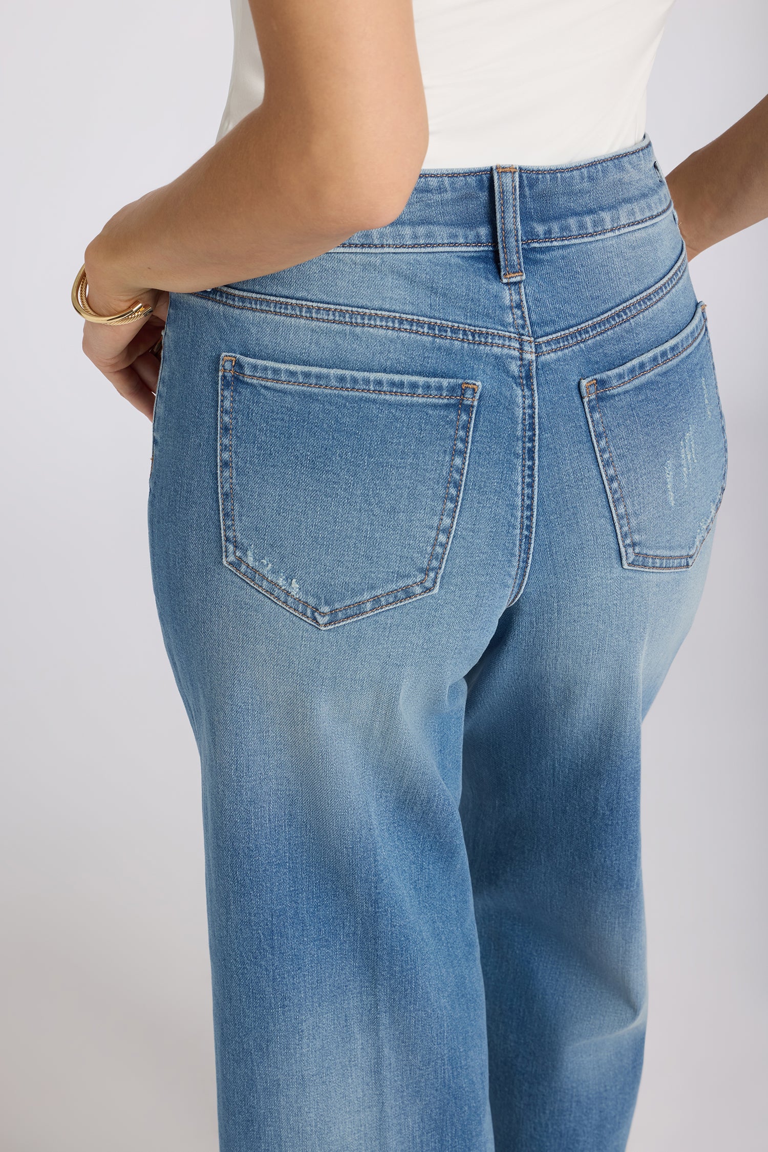 NYDJ Teresa Wide Leg Ankle Jeans With Frayed Hems - Port Sea