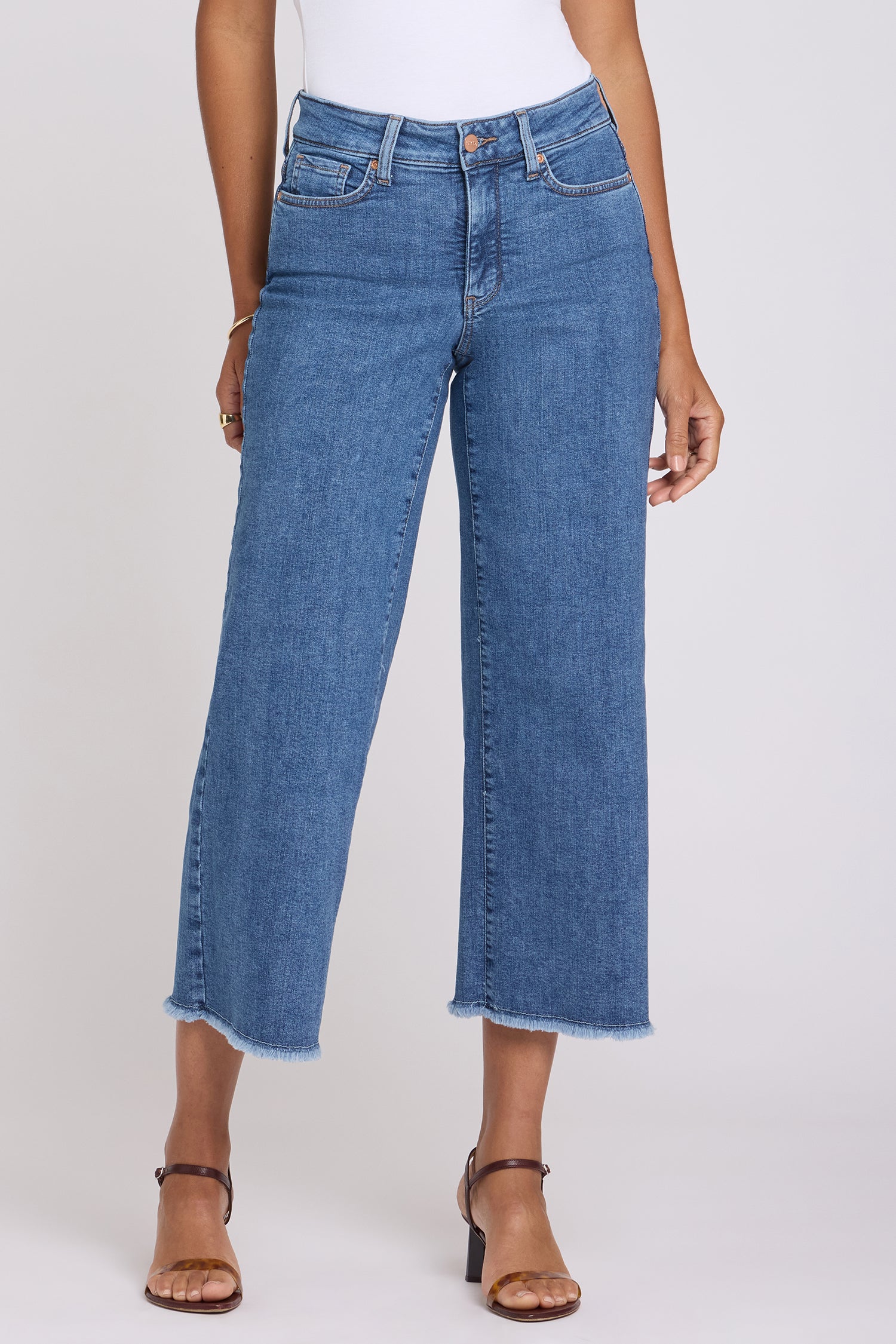 NYDJ Teresa Wide Leg Ankle Jeans With Frayed Hems - Salton