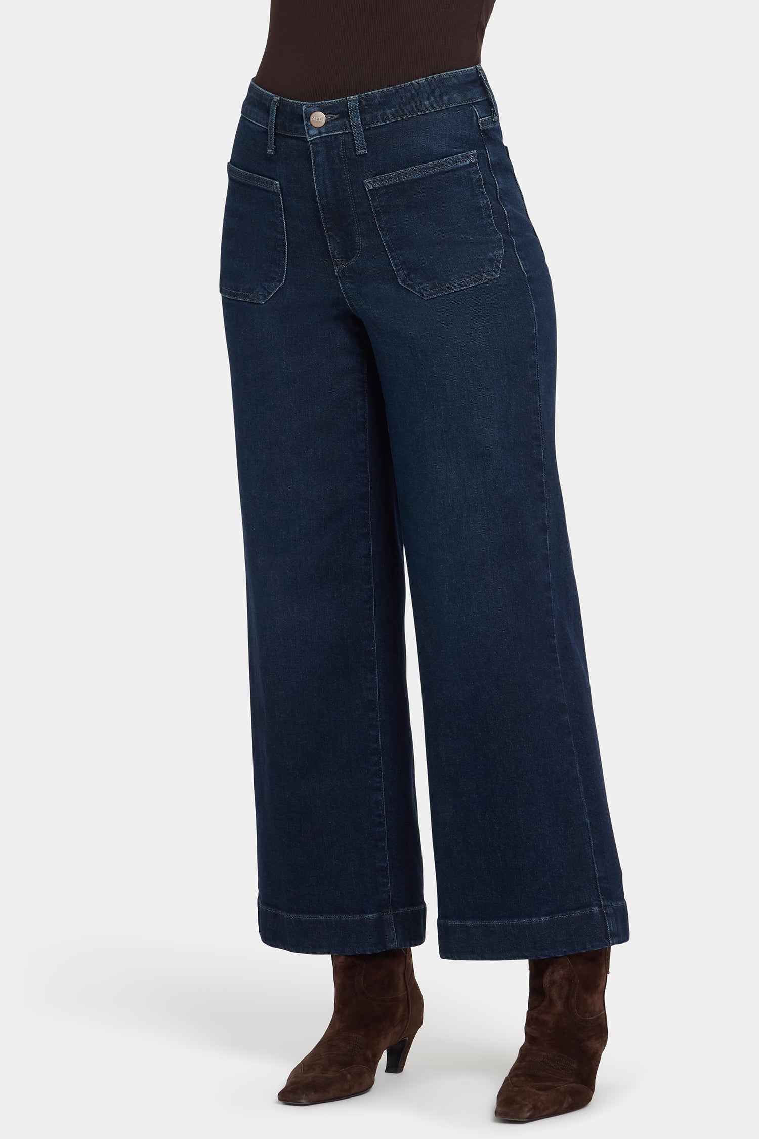 NYDJ Teresa Wide Leg Ankle Jeans With High Rise And Front Patch Pockets - Blacken Blue