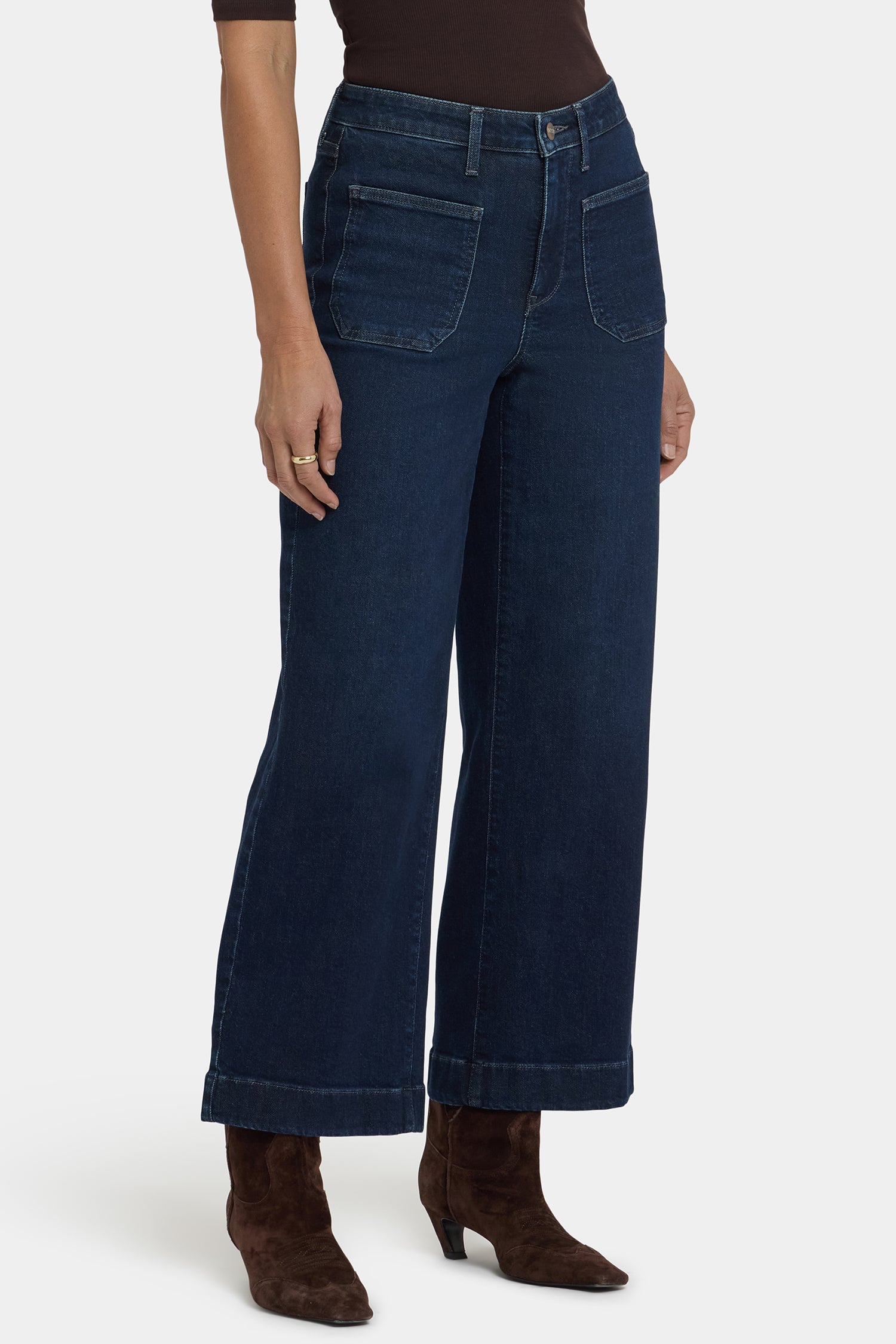 NYDJ Teresa Wide Leg Ankle Jeans With High Rise And Front Patch Pockets - Blacken Blue