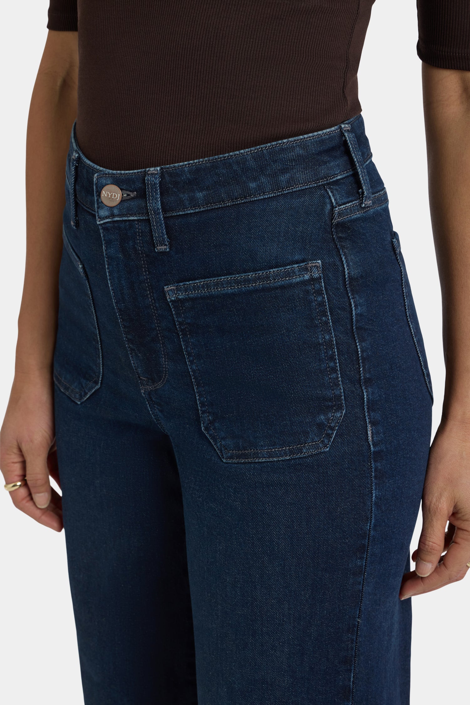 NYDJ Teresa Wide Leg Ankle Jeans With High Rise And Front Patch Pockets - Blacken Blue