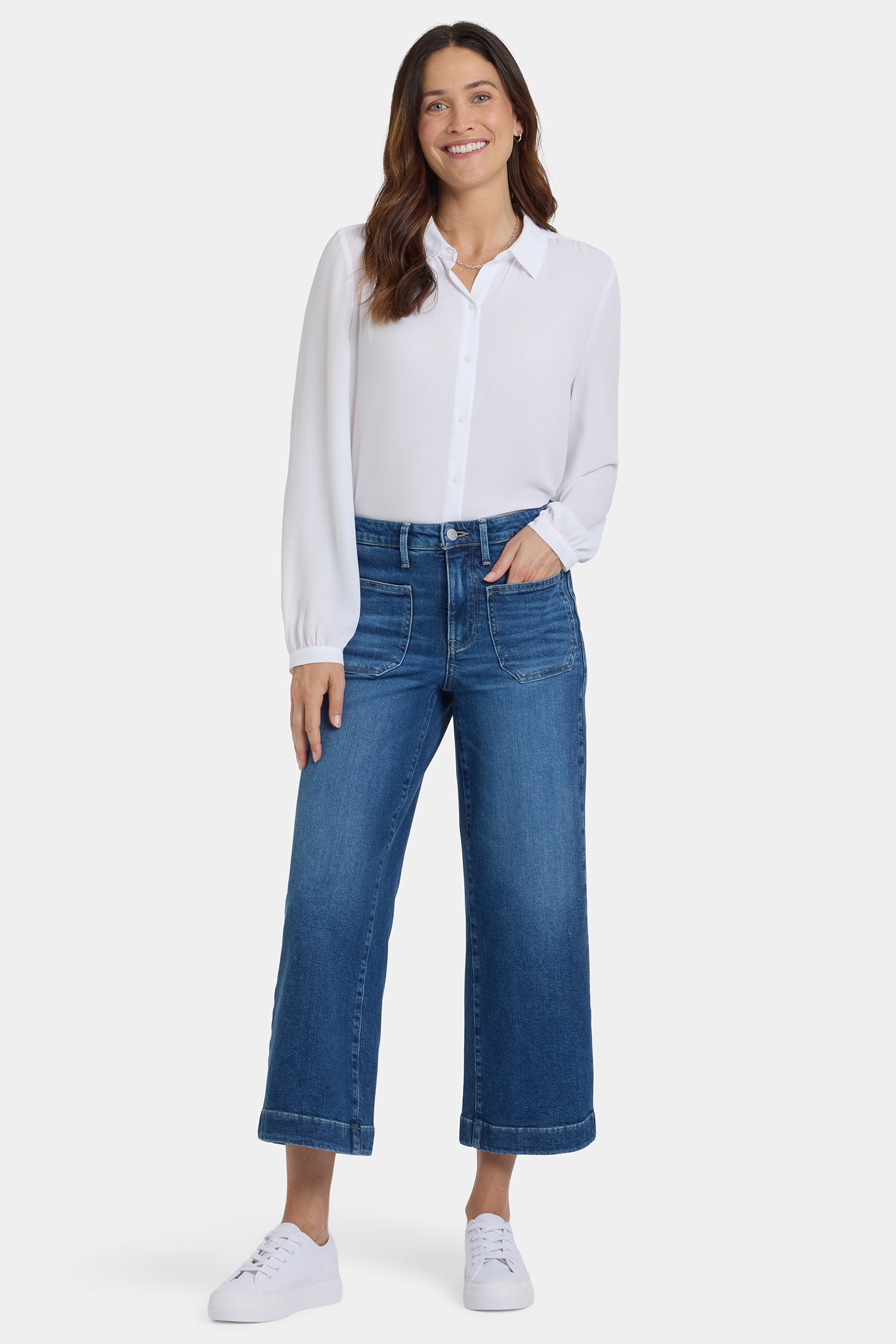 NYDJ Teresa Wide Leg Ankle Jeans With High Rise And Front Patch Pockets - Opera Blue