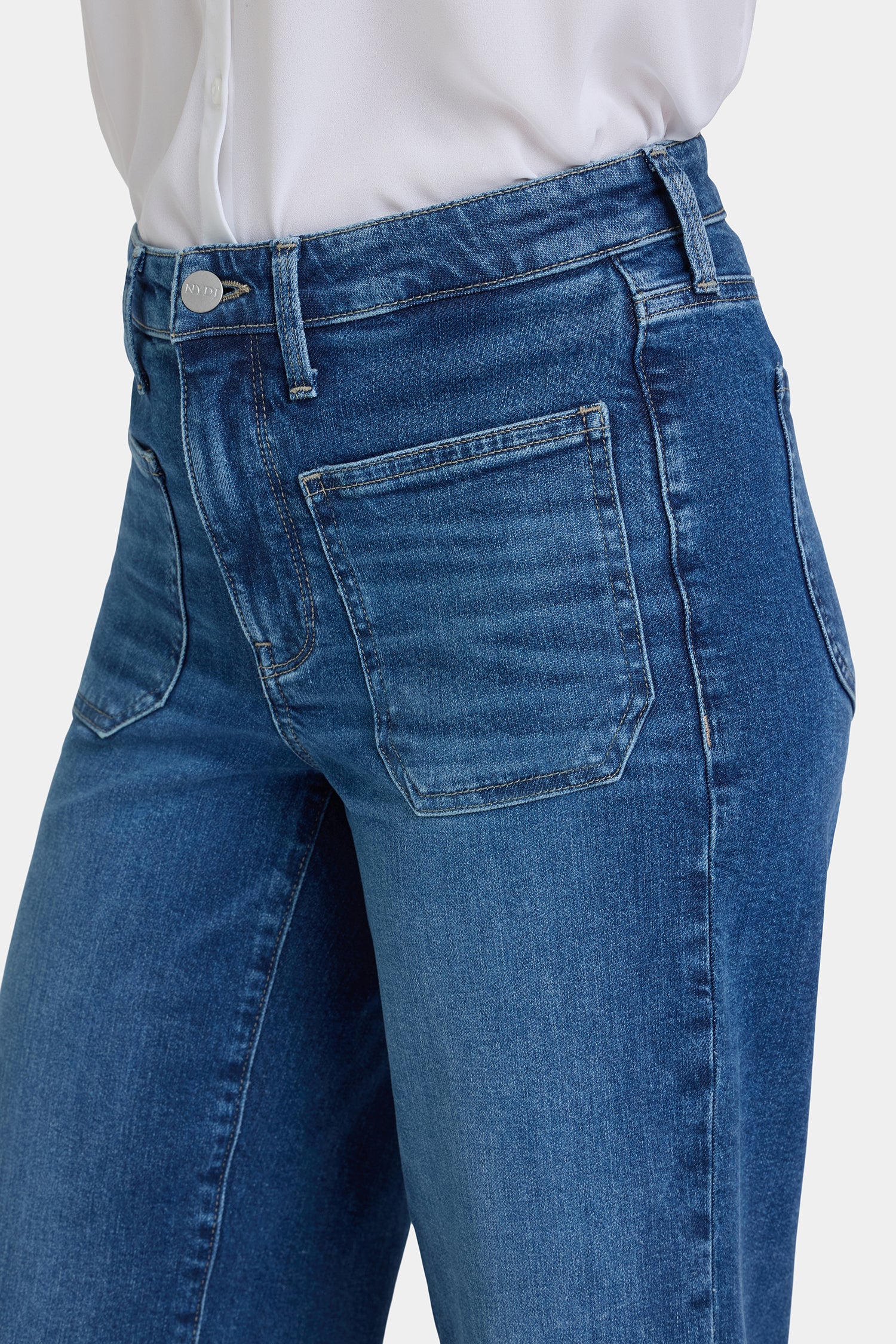 NYDJ Teresa Wide Leg Ankle Jeans With High Rise And Front Patch Pockets - Opera Blue