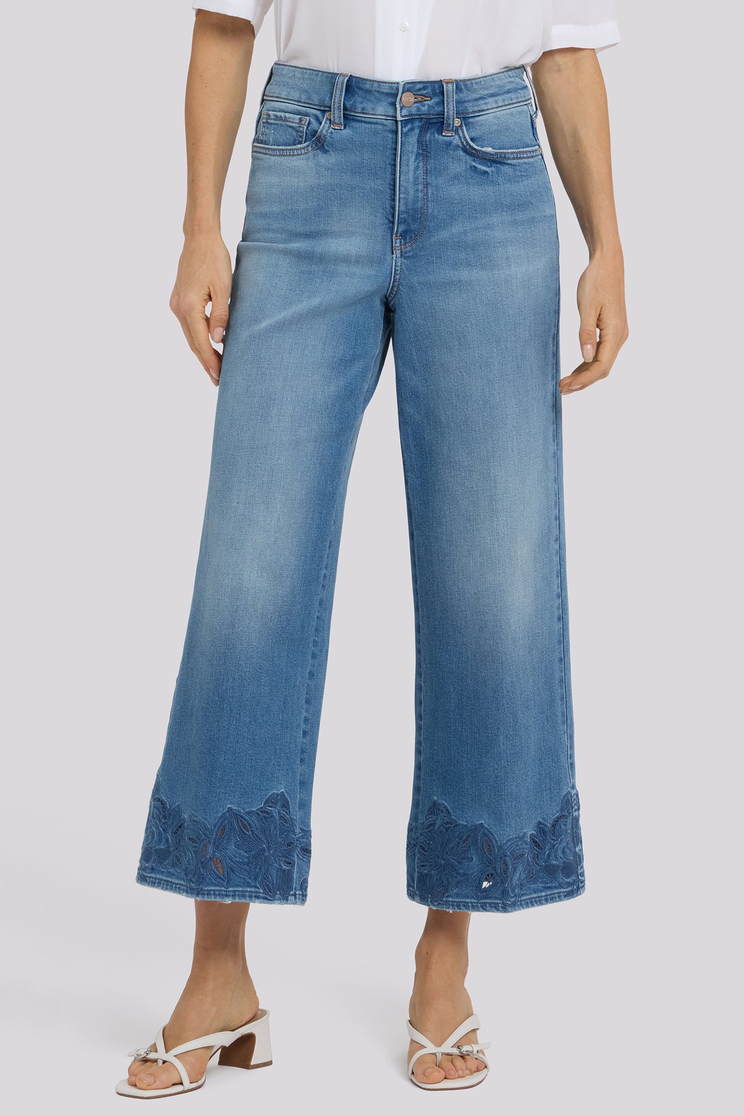 NYDJ Teresa Wide Leg Ankle Jeans With High Rise And Crochet Hems - Port Sea