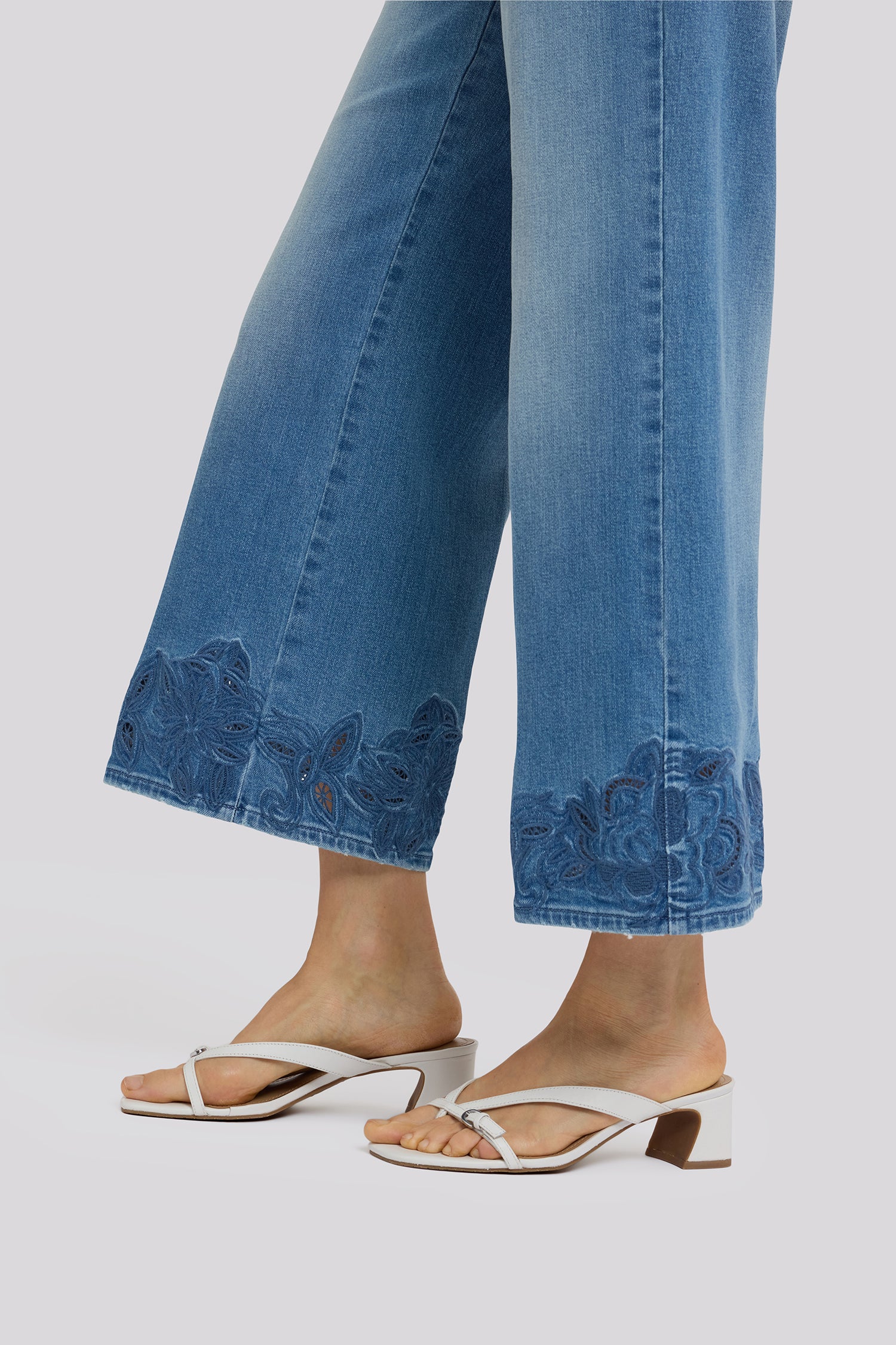 NYDJ Teresa Wide Leg Ankle Jeans With High Rise And Crochet Hems - Port Sea