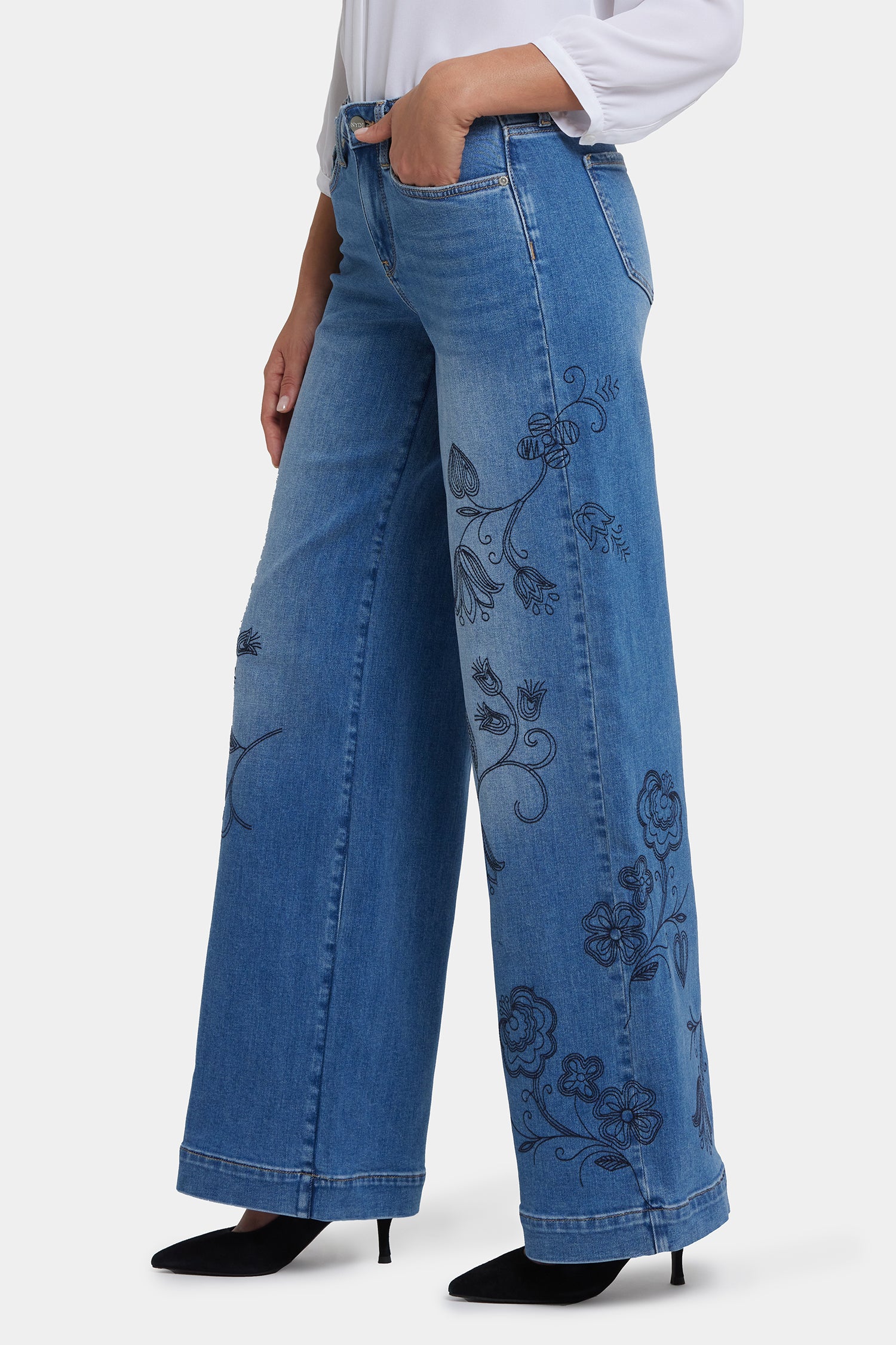 NYDJ Teresa Wide Leg Jeans With Embroidery And 31