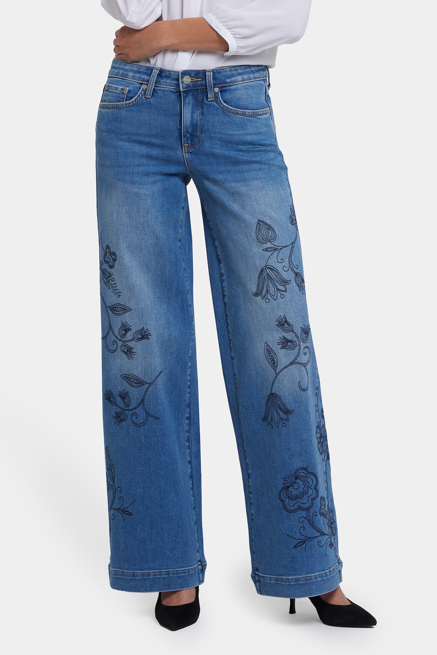 NYDJ Teresa Wide Leg Jeans With Embroidery And 31