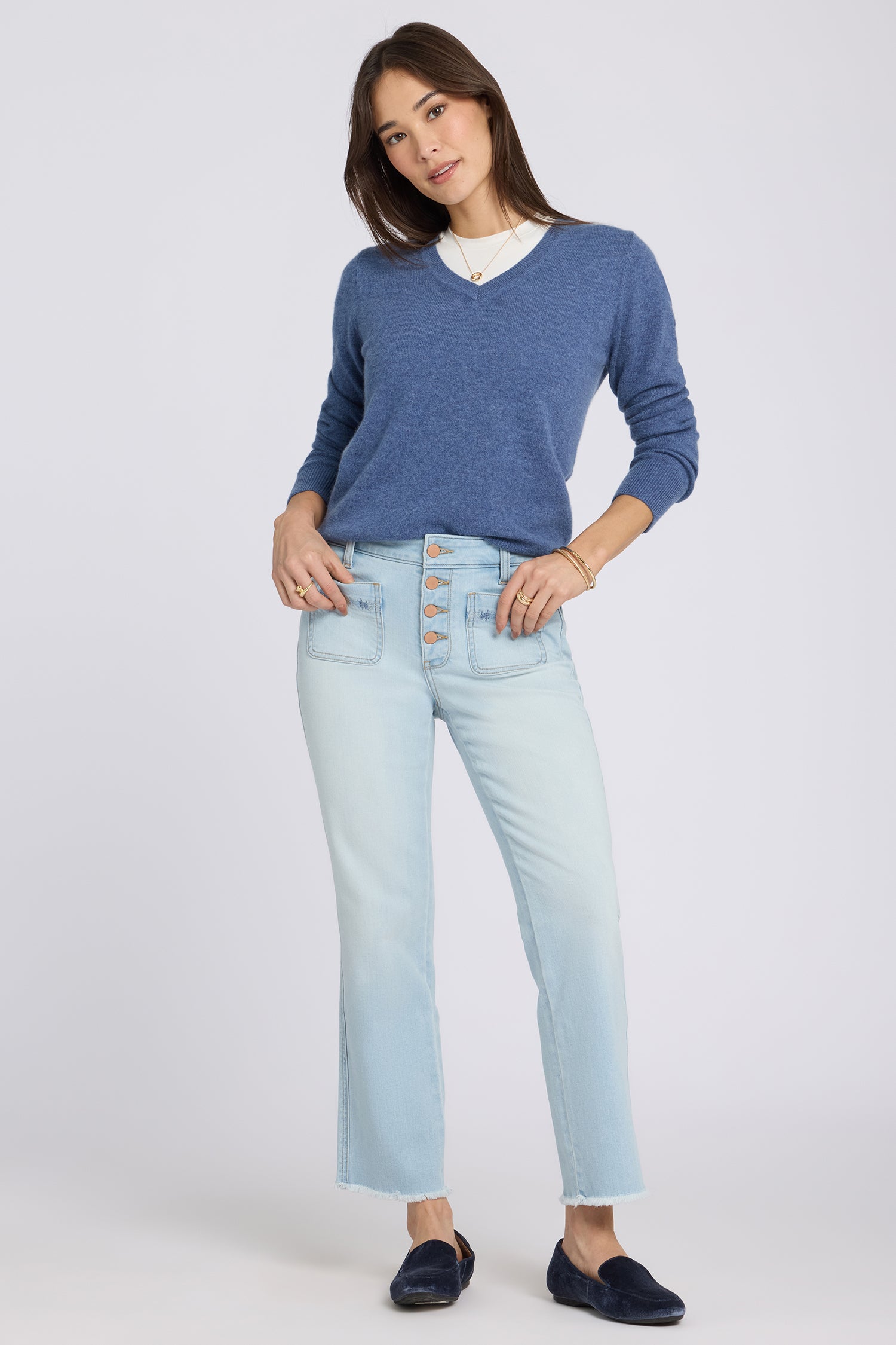 NYDJ Marilyn Straight Ankle Jeans With High Rise And Embroidered Front Patch Pockets - Sky Valley