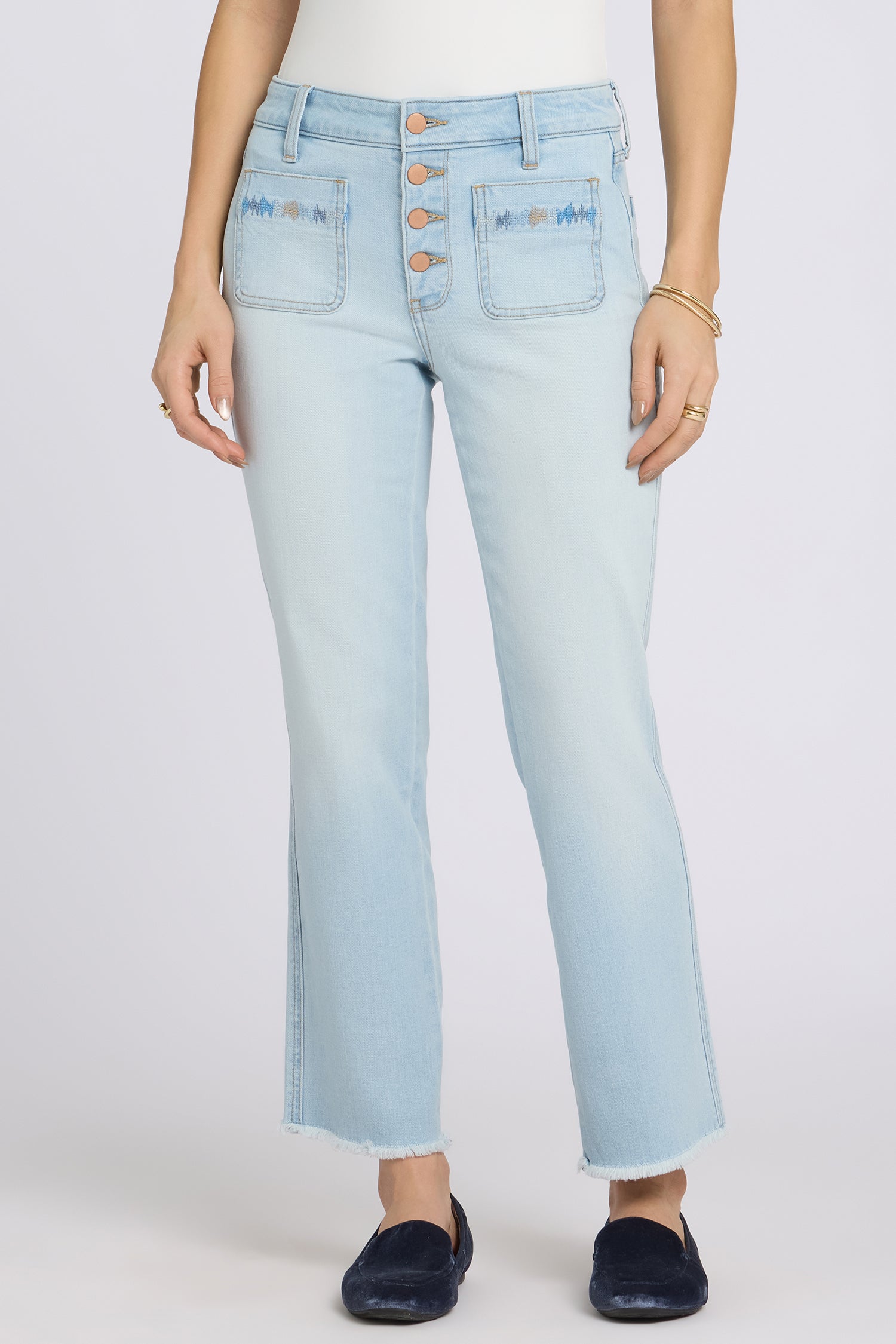 NYDJ Marilyn Straight Ankle Jeans With High Rise And Embroidered Front Patch Pockets - Sky Valley