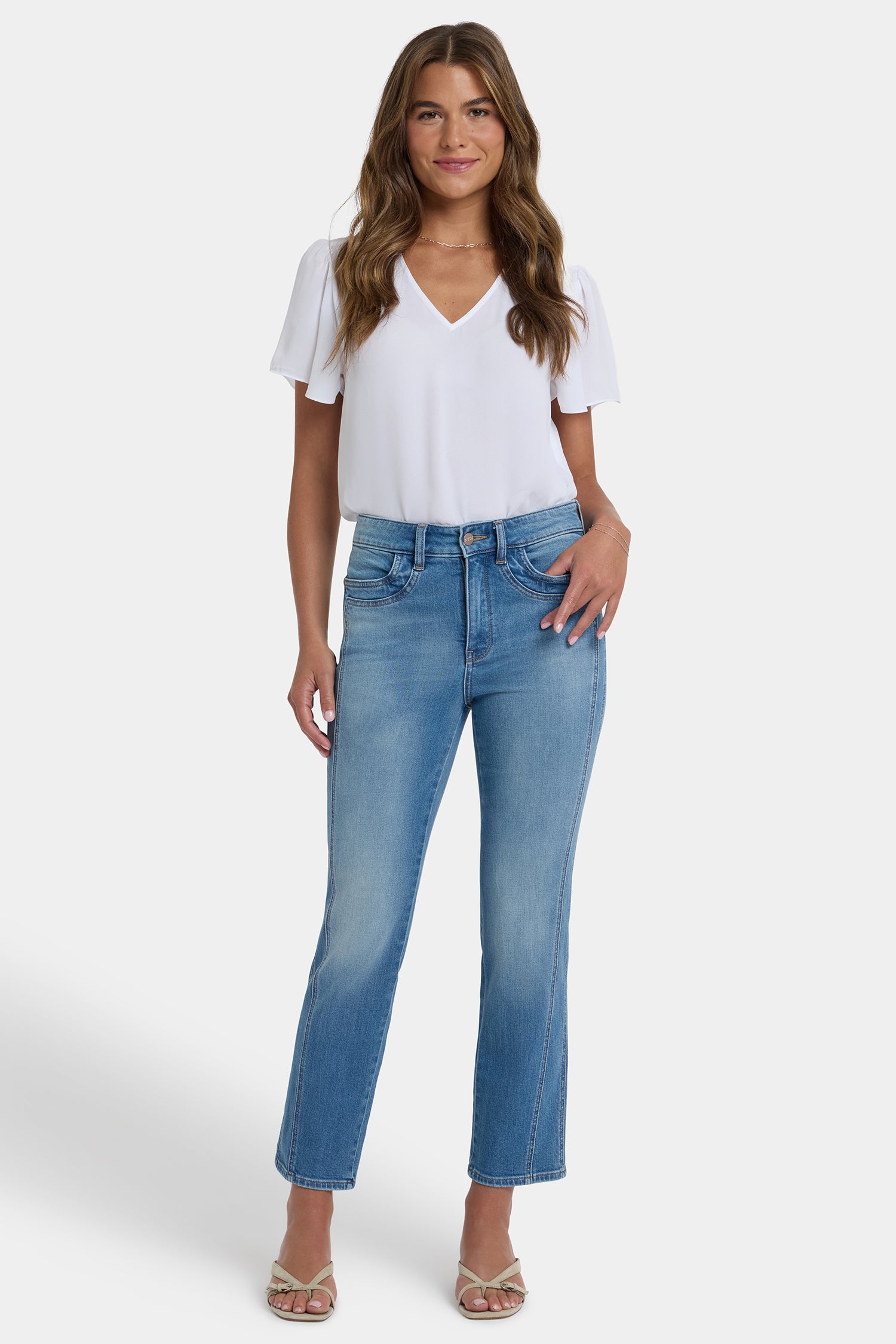 NYDJ Marilyn Straight Ankle Jeans With High Rise And Paneled Seam Detail - Port Sea
