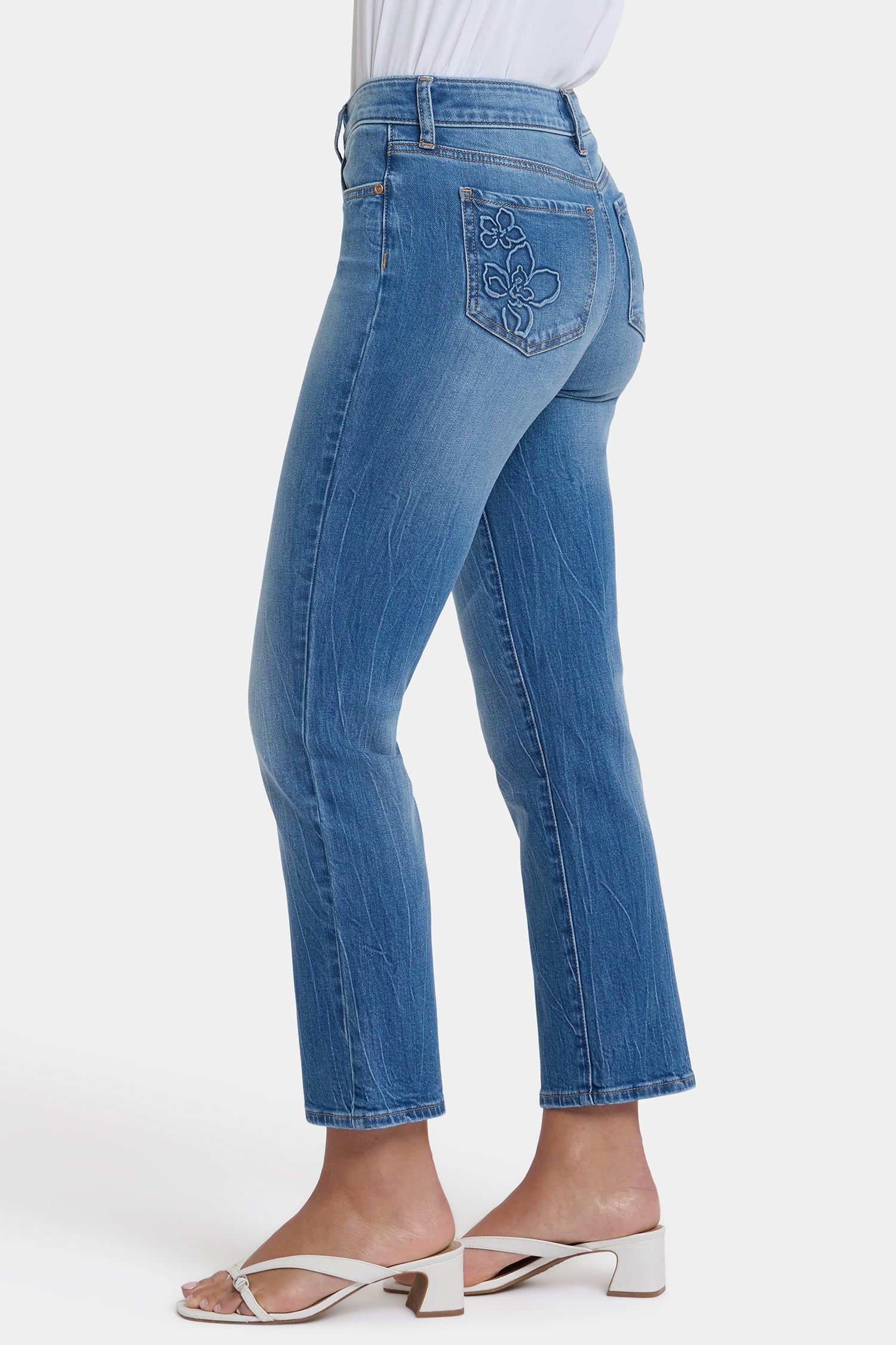 NYDJ Marilyn Straight Ankle Jeans With Floral Pocket Detail - Pacifica