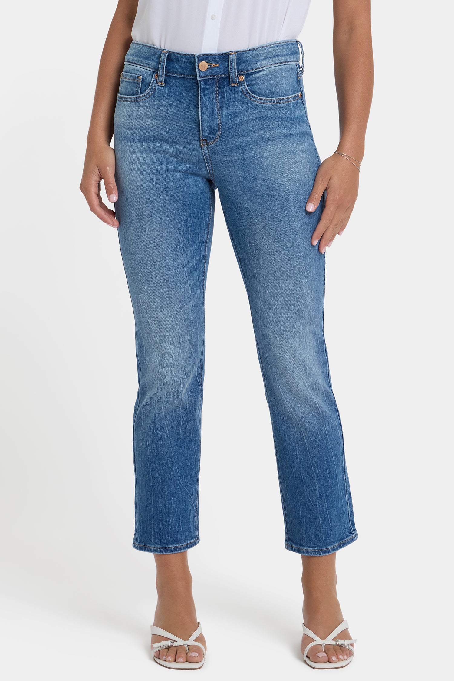 NYDJ Marilyn Straight Ankle Jeans With Floral Pocket Detail - Pacifica