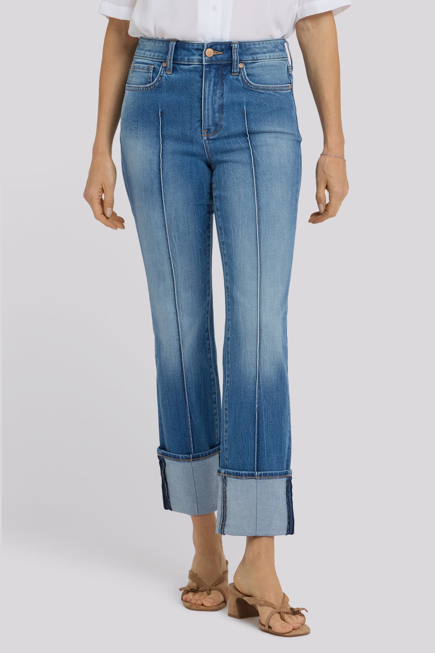 NYDJ Marilyn Straight Jeans With Pintucks And Deep Cuffs - Pacifica