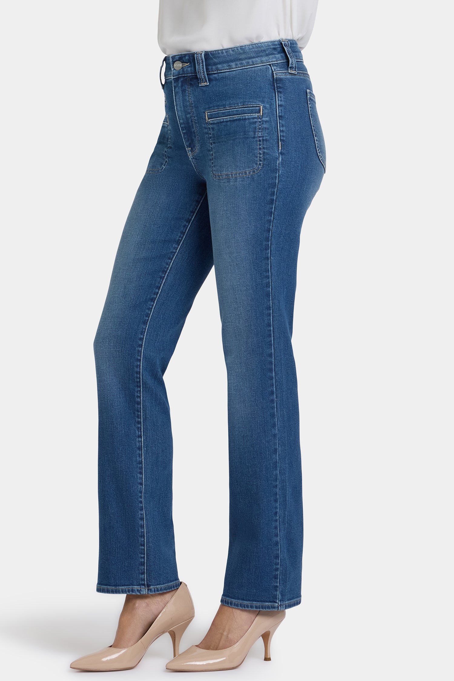 NYDJ Marilyn Straight Jeans With High Rise, Utility Welt Pockets And 31