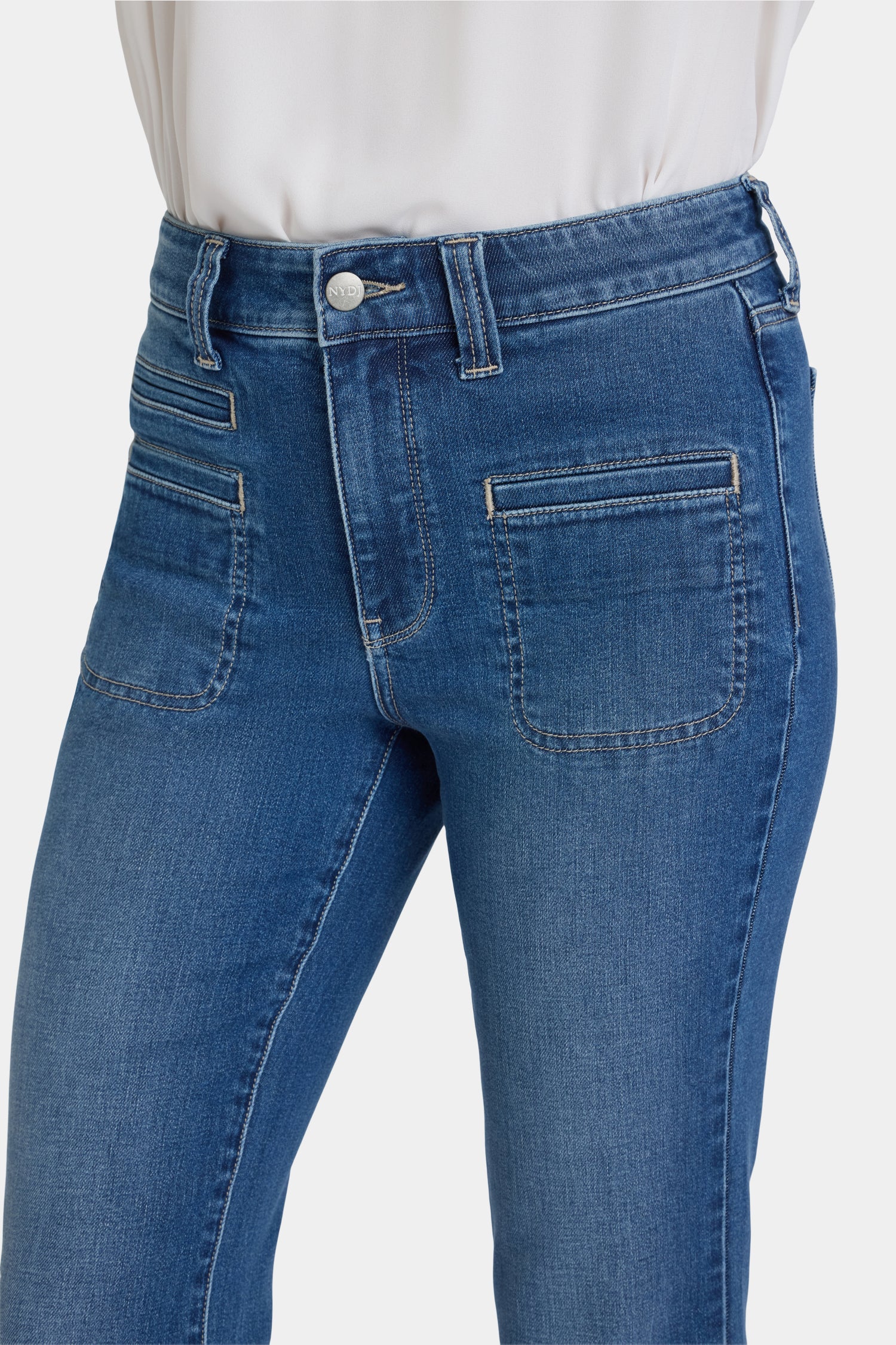 NYDJ Marilyn Straight Jeans With High Rise, Utility Welt Pockets And 31