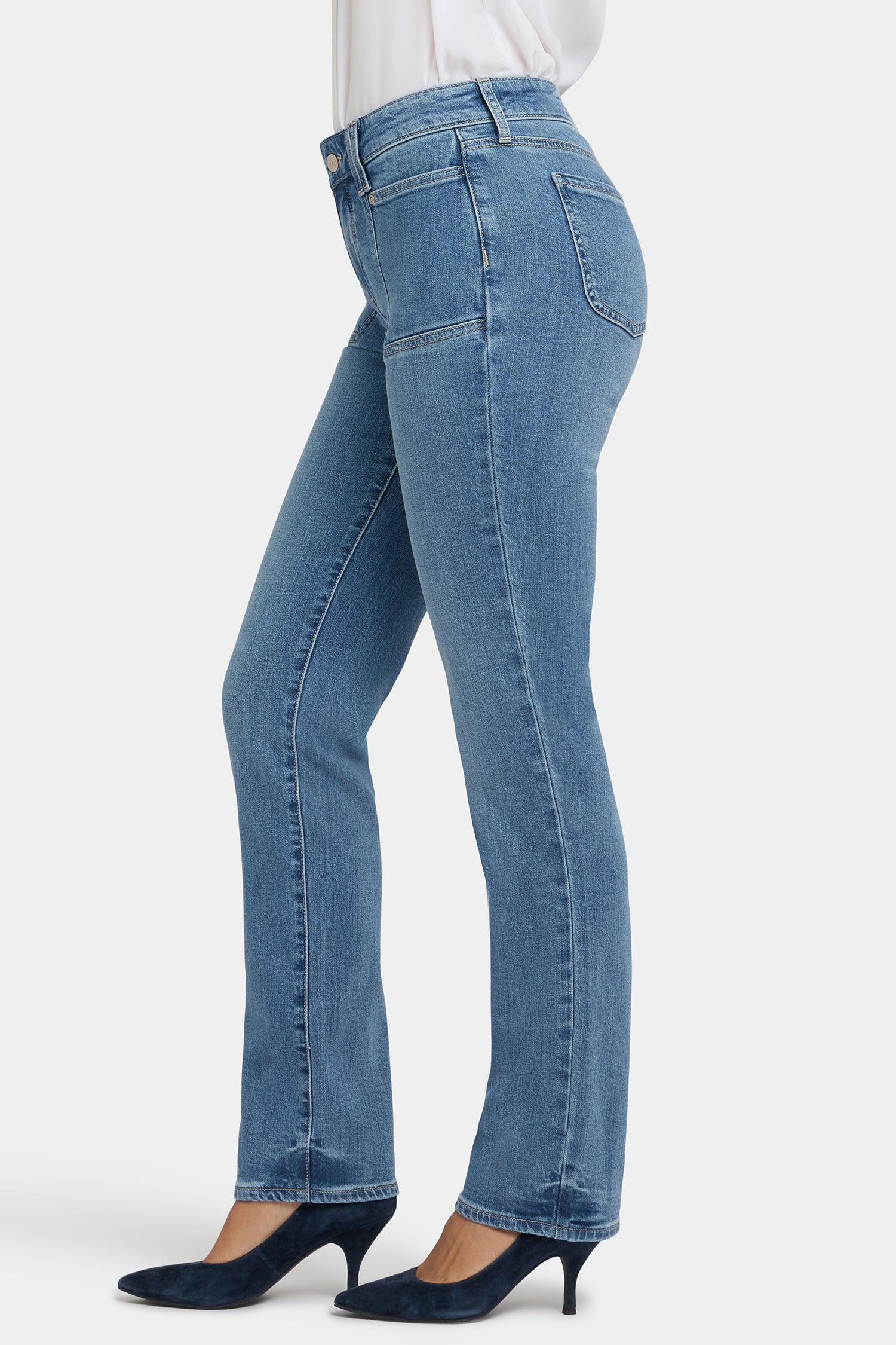 NYDJ Marilyn Straight Jeans With Front Patch Pockets - Bastille Sea