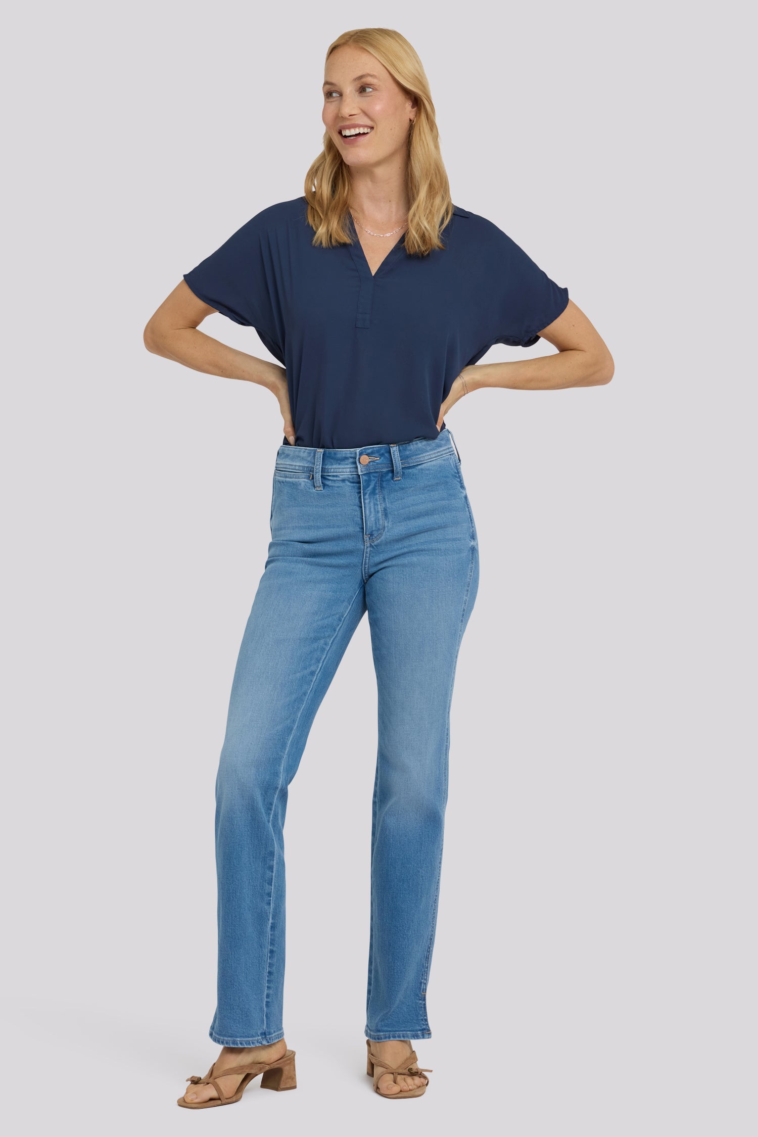 NYDJ Marilyn Straight Jeans With Clean Front, Back Darts And Side Slits - Vista Lakes